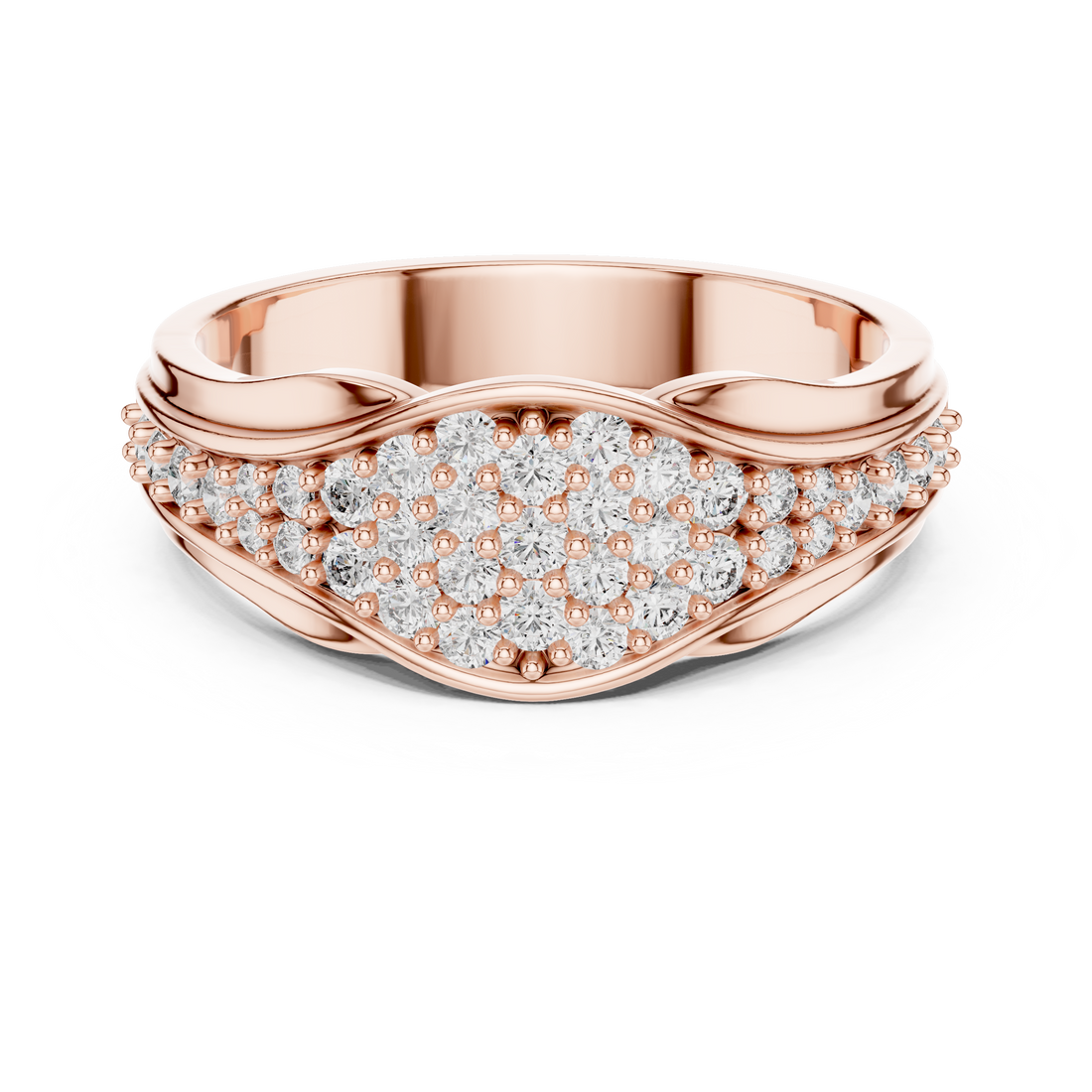 Graduated Multi-Row Pave Diamond Wide Dome Band