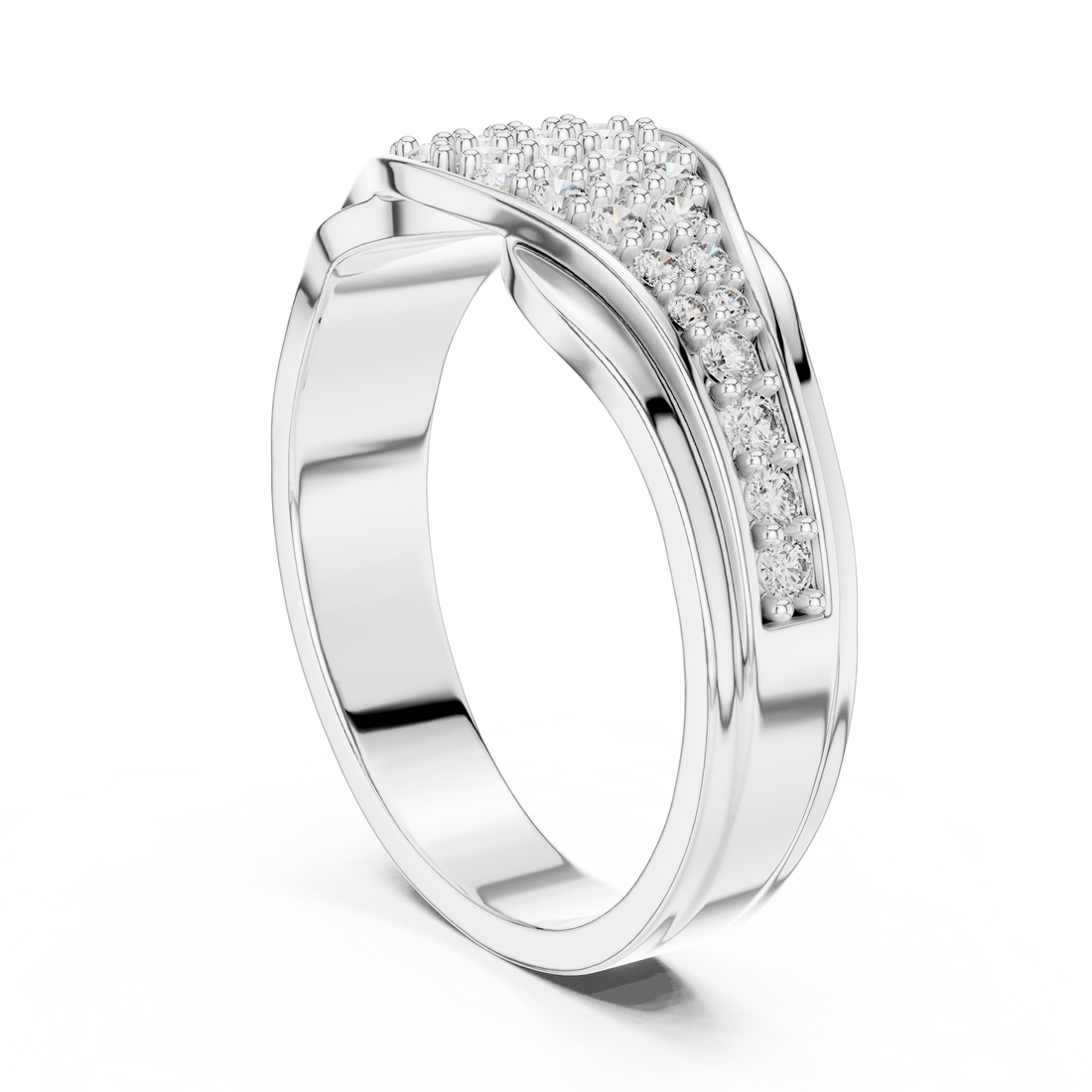Graduated Multi-Row Pave Diamond Wide Dome Band