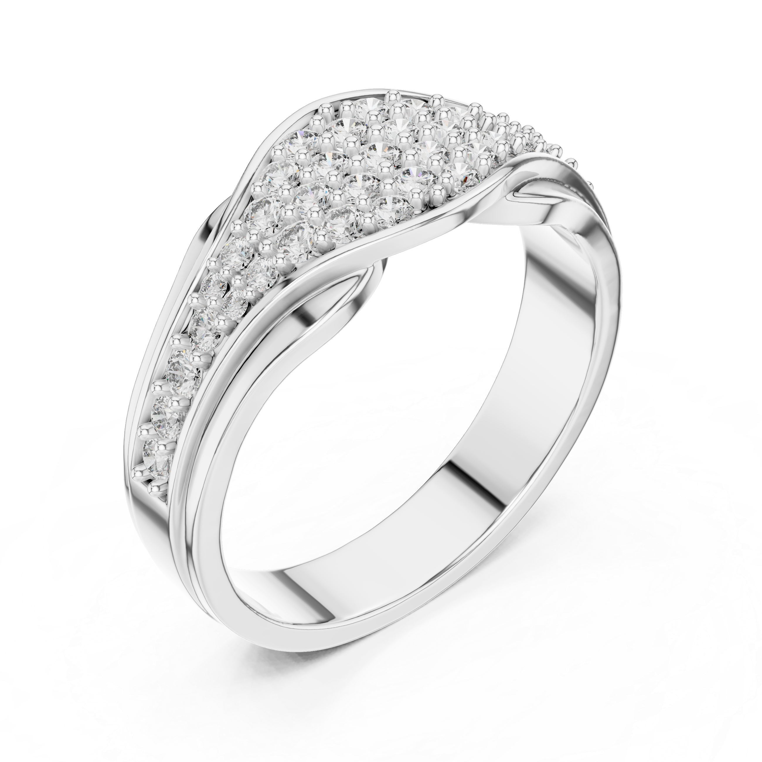 Graduated Multi-Row Pave Diamond Wide Dome Band