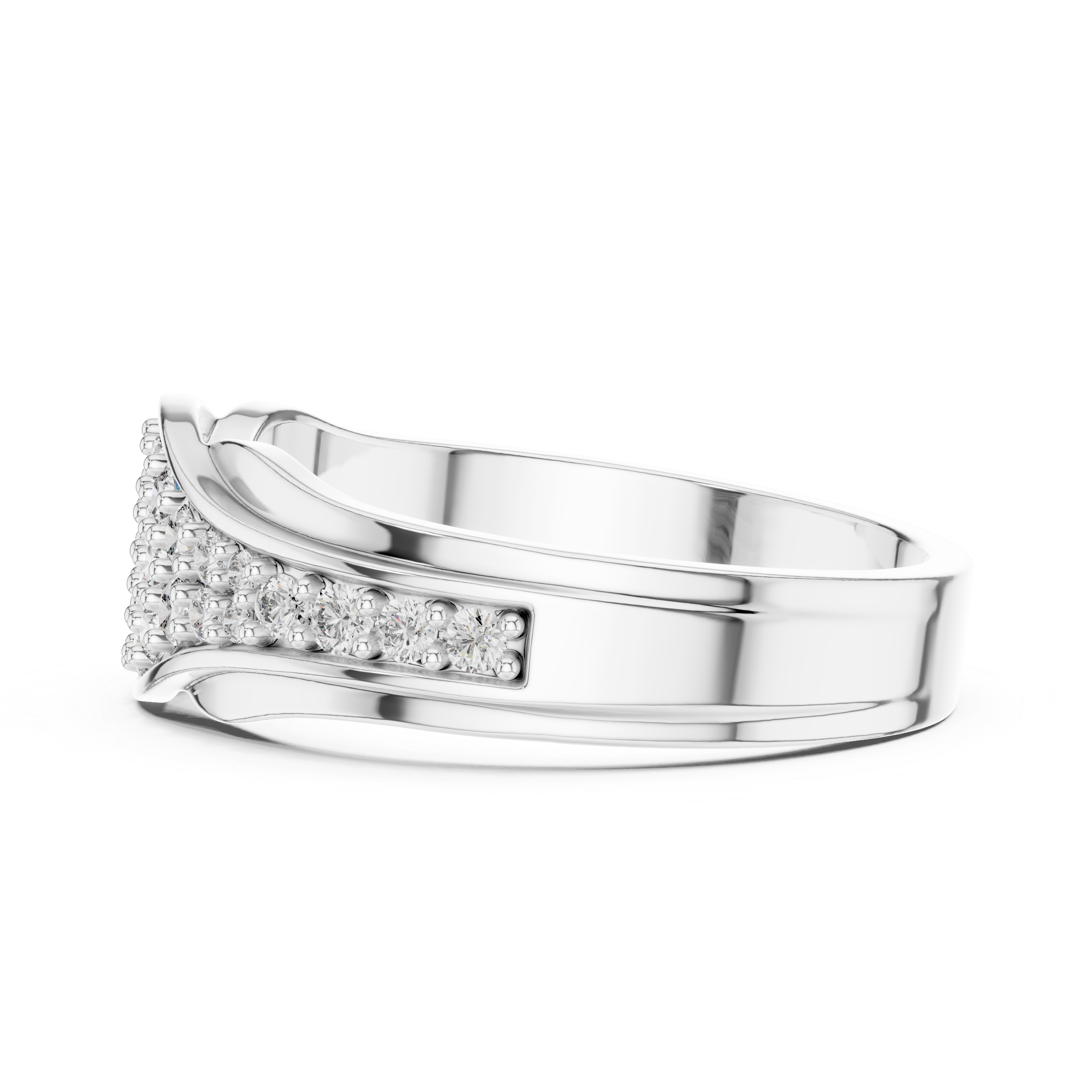 Graduated Multi-Row Pave Diamond Wide Dome Band