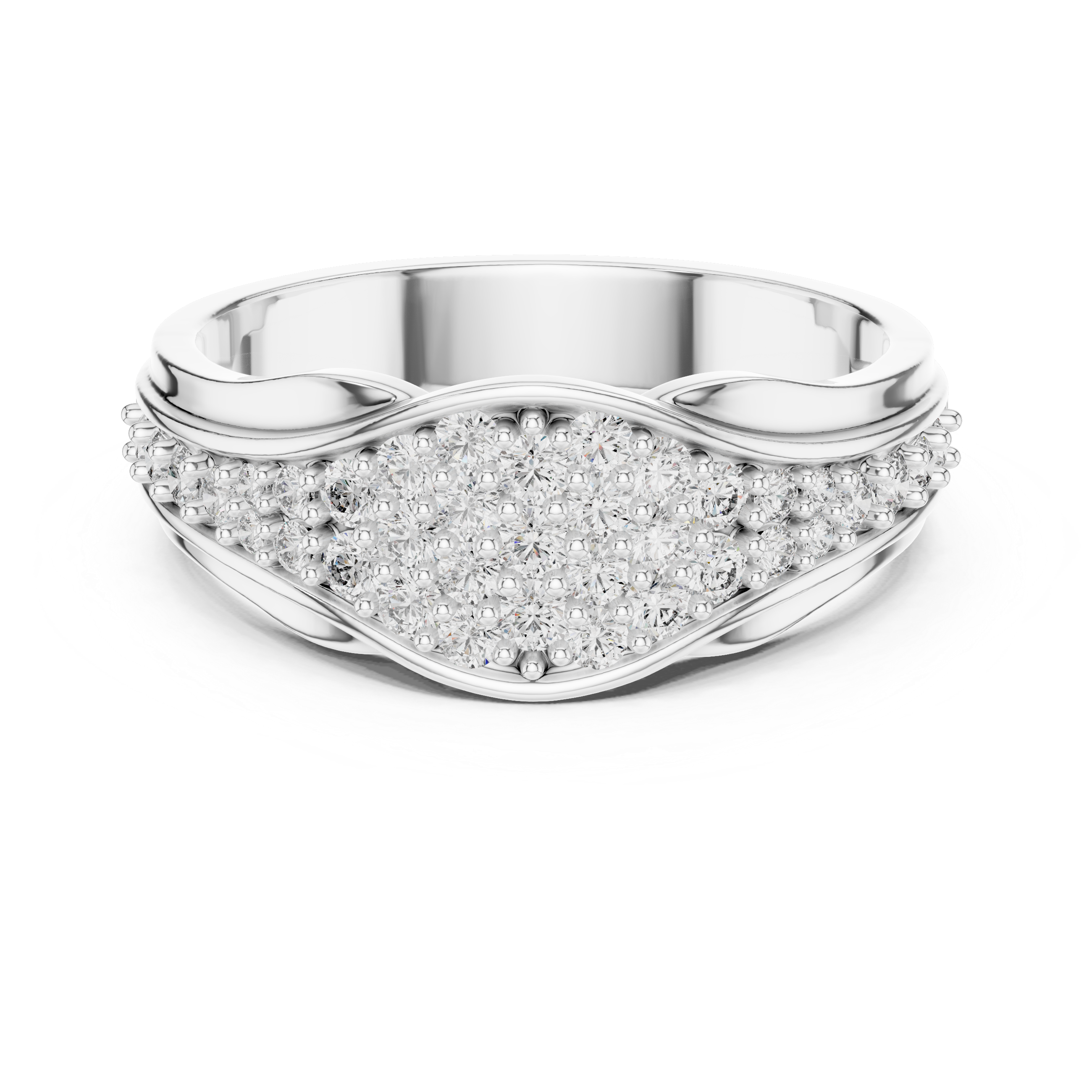 Graduated Multi-Row Pave Diamond Wide Dome Band