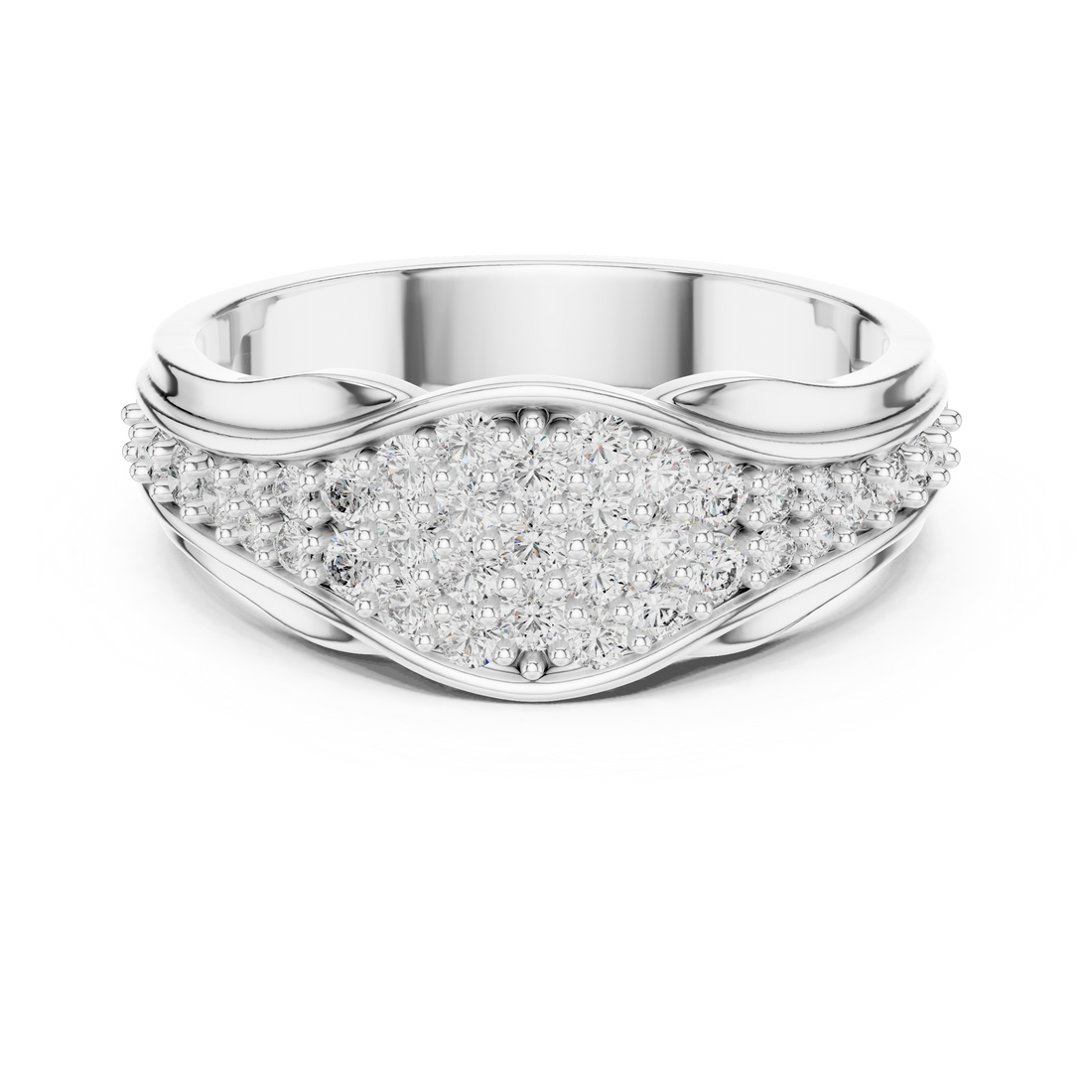 Graduated Multi-Row Pave Diamond Wide Dome Band