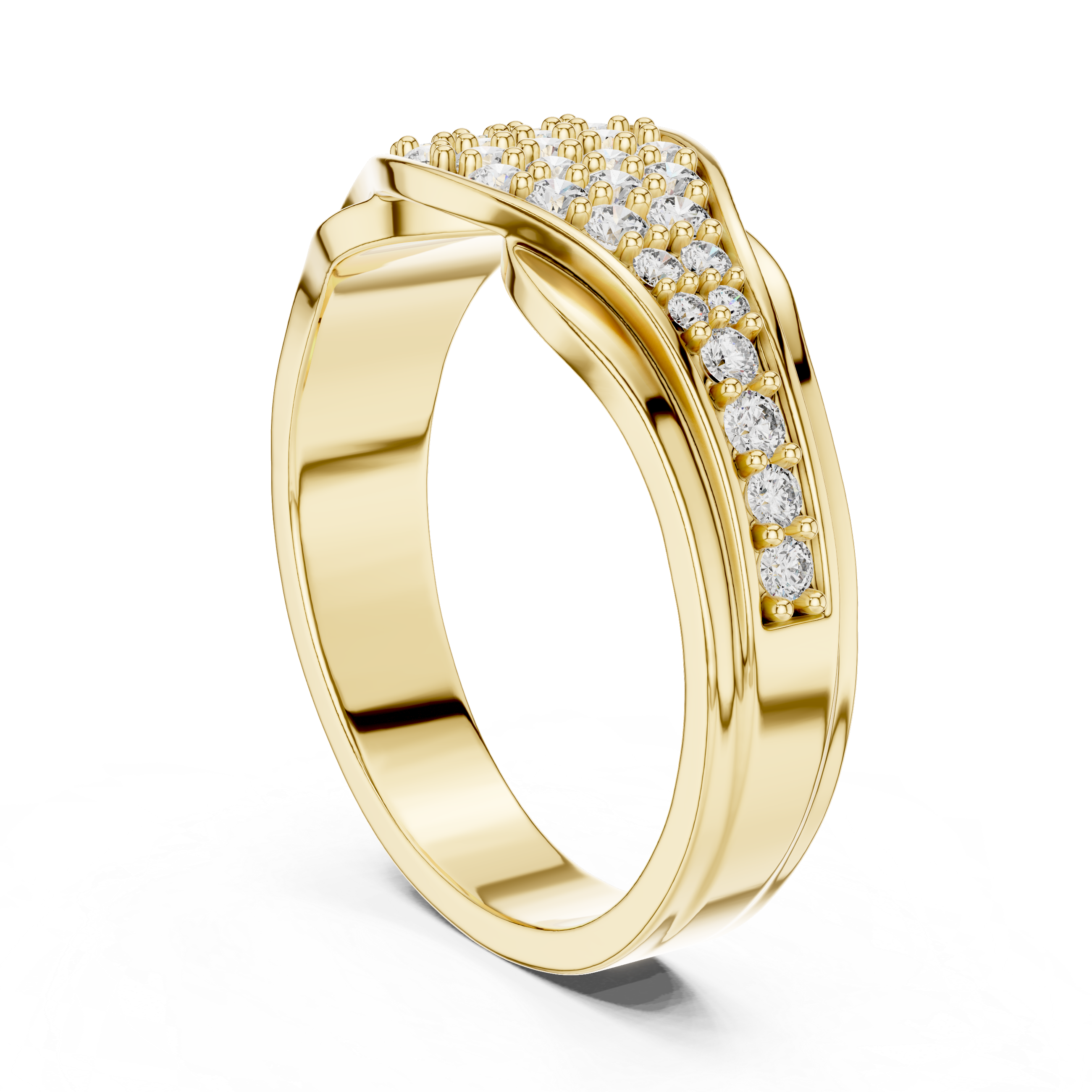 Graduated Multi-Row Pave Diamond Wide Dome Band