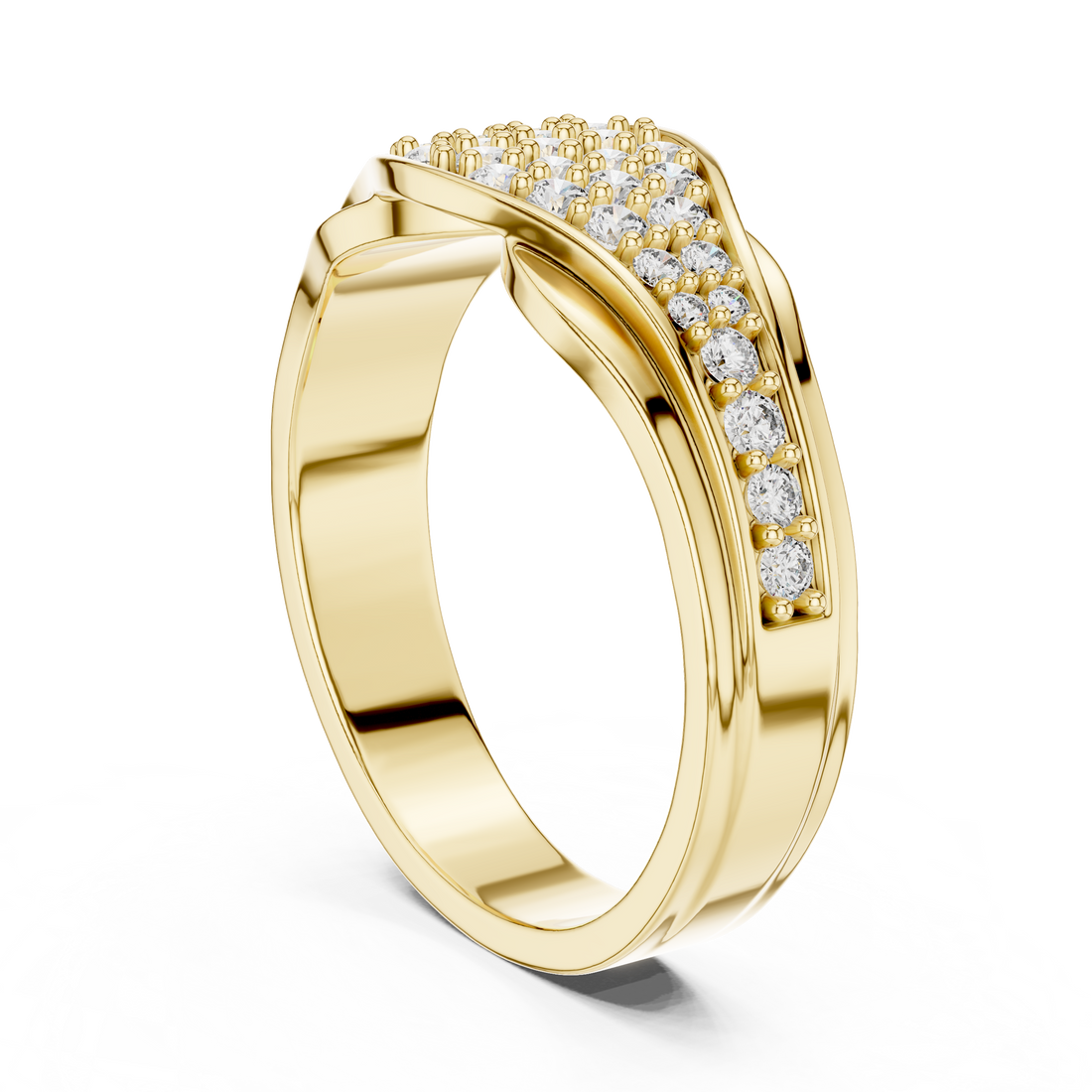Graduated Multi-Row Pave Diamond Wide Dome Band