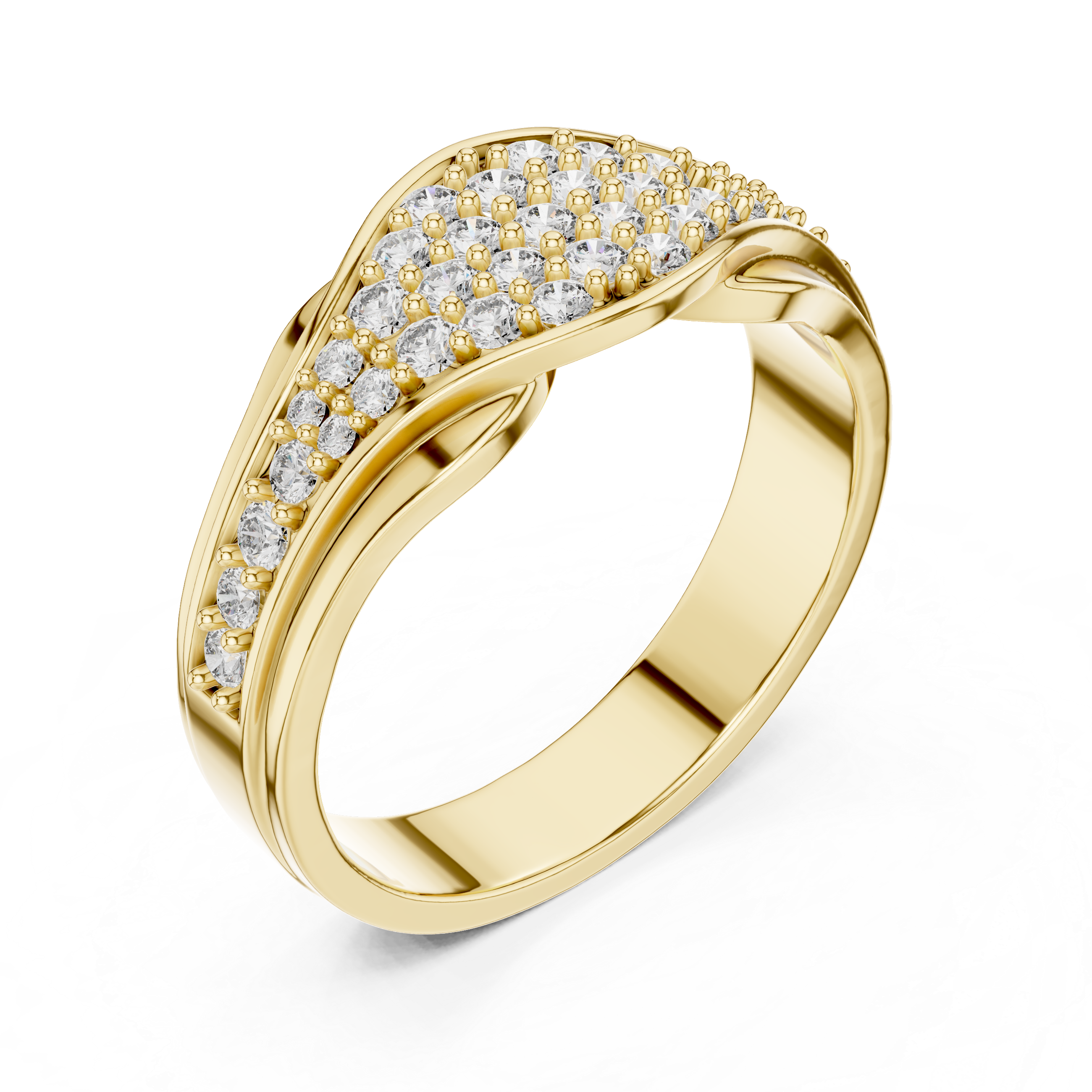 Graduated Multi-Row Pave Diamond Wide Dome Band