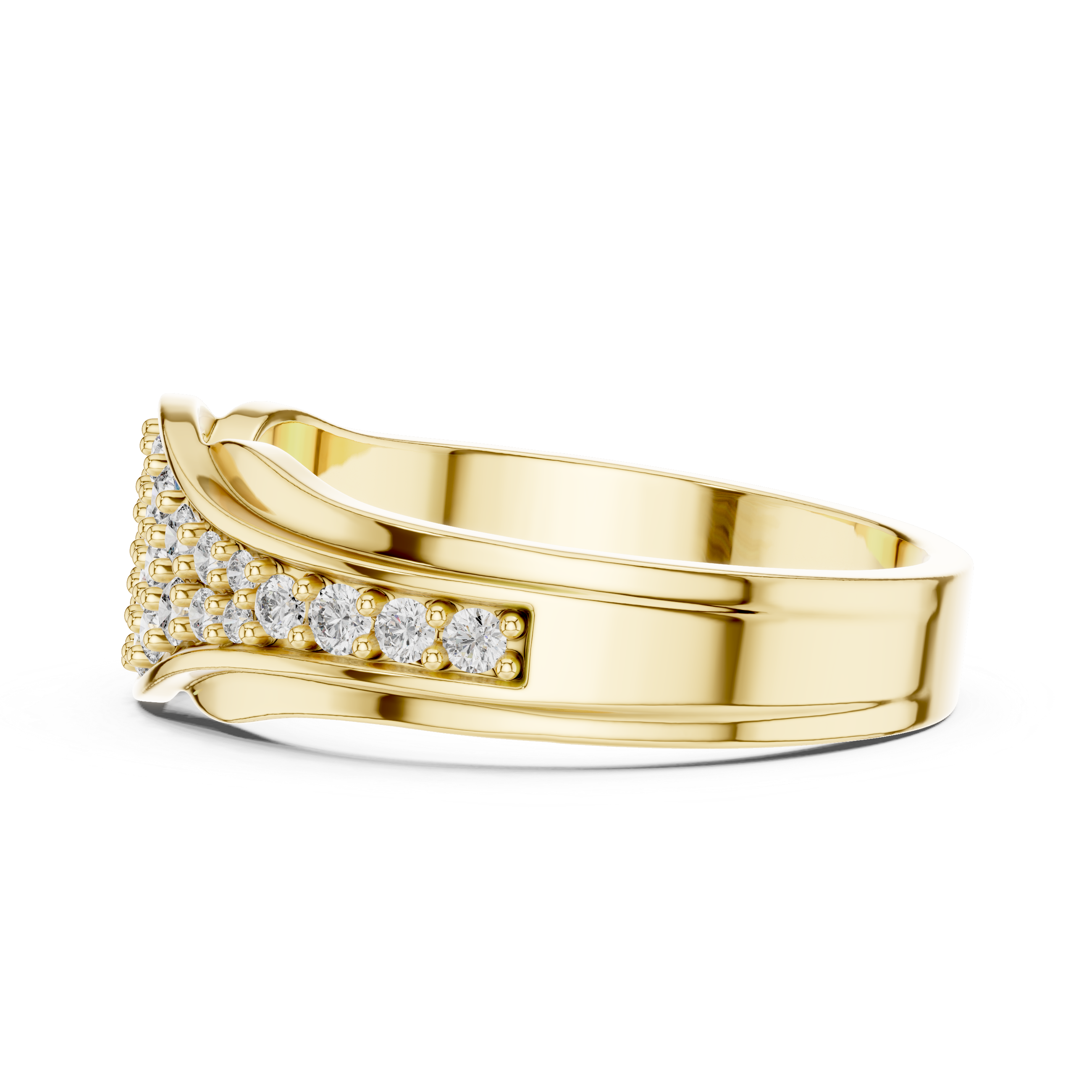 Graduated Multi-Row Pave Diamond Wide Dome Band