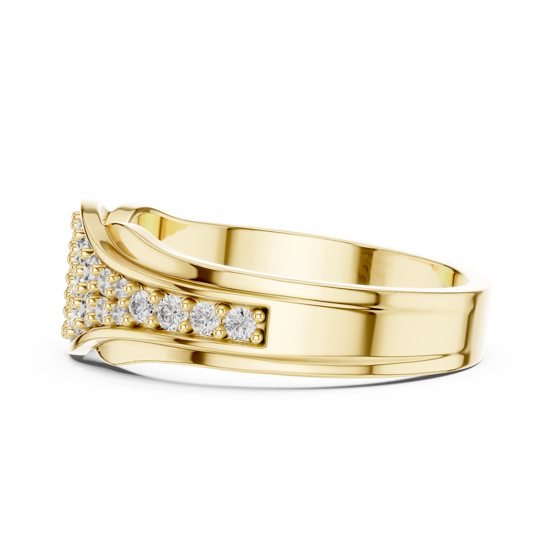 Graduated Multi-Row Pave Diamond Wide Dome Band