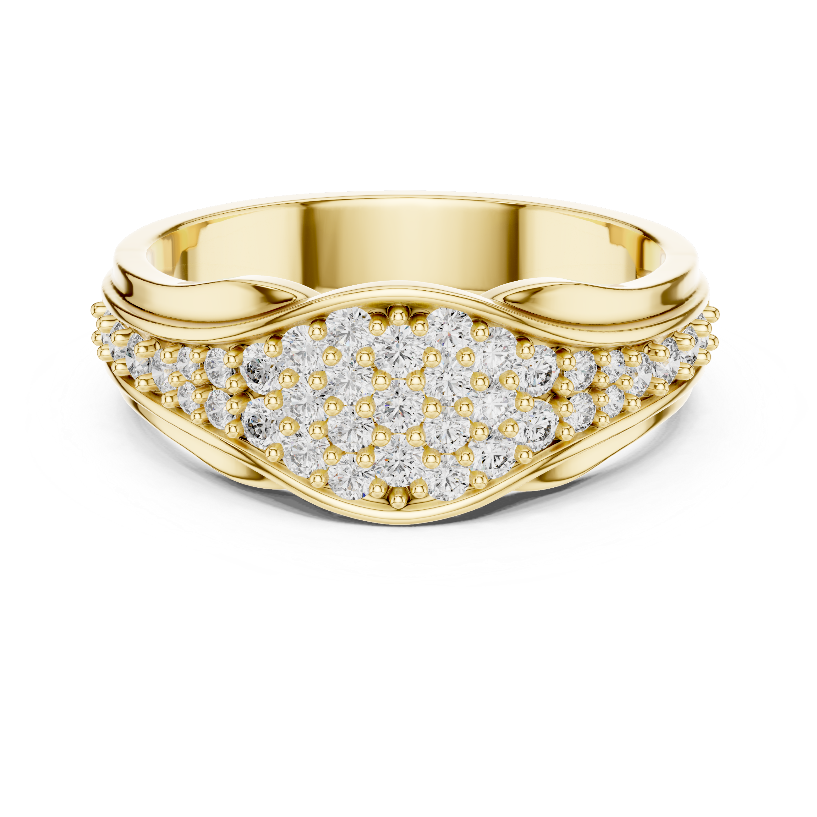 Graduated Multi-Row Pave Diamond Wide Dome Band