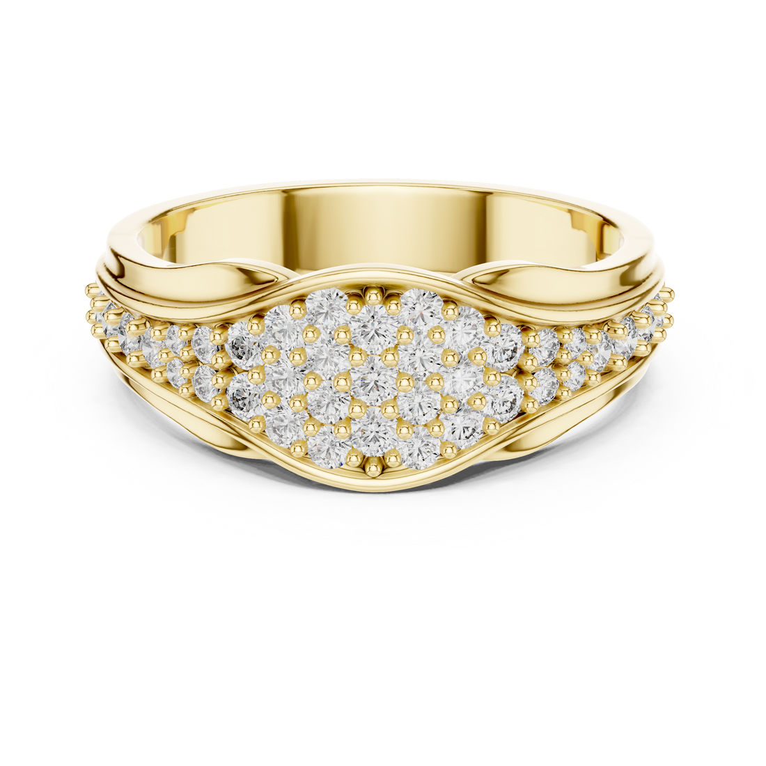 Graduated Multi-Row Pave Diamond Wide Dome Band