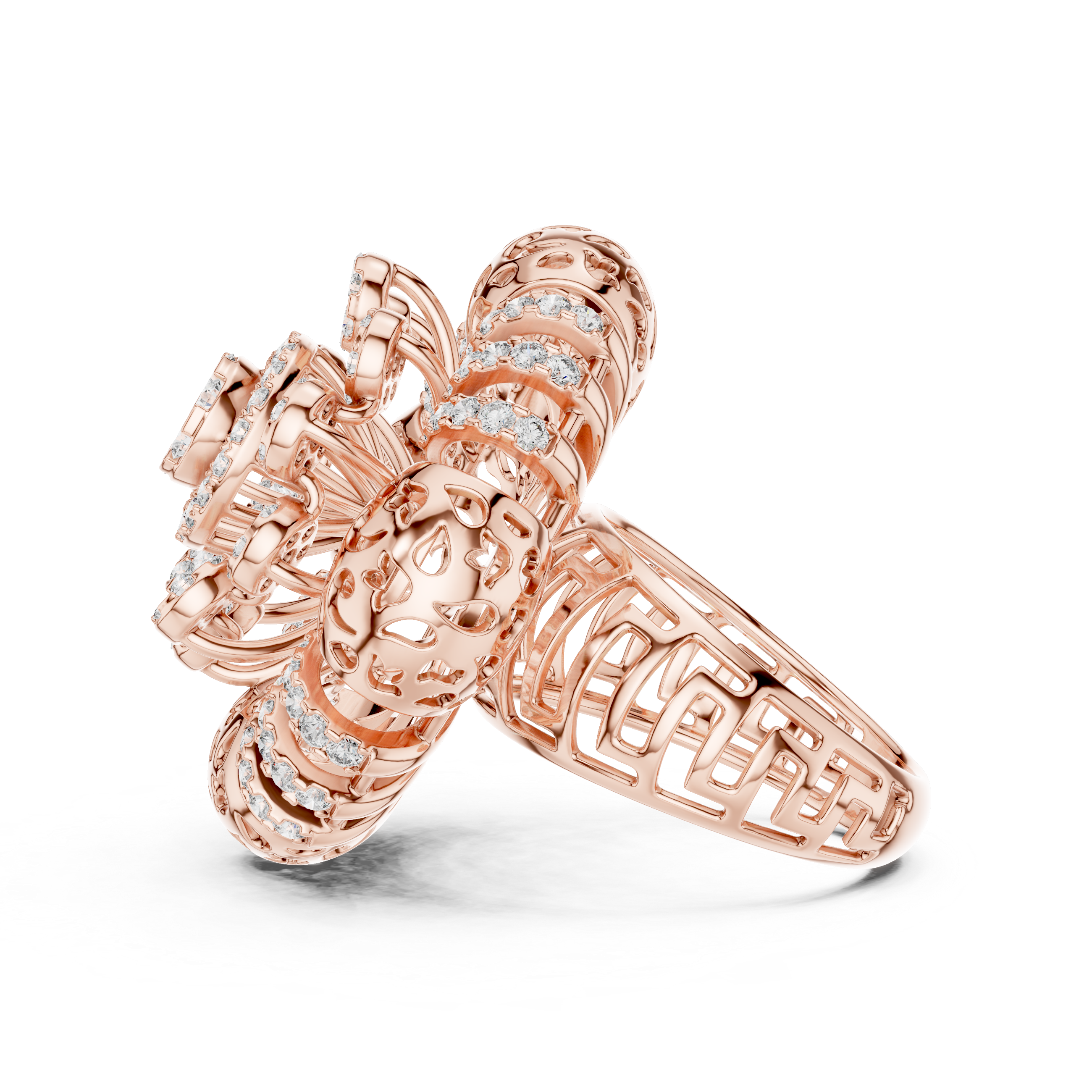 Ornate Floral Mandala Cocktail Ring with Multi-Tier Micro-Pave Details
