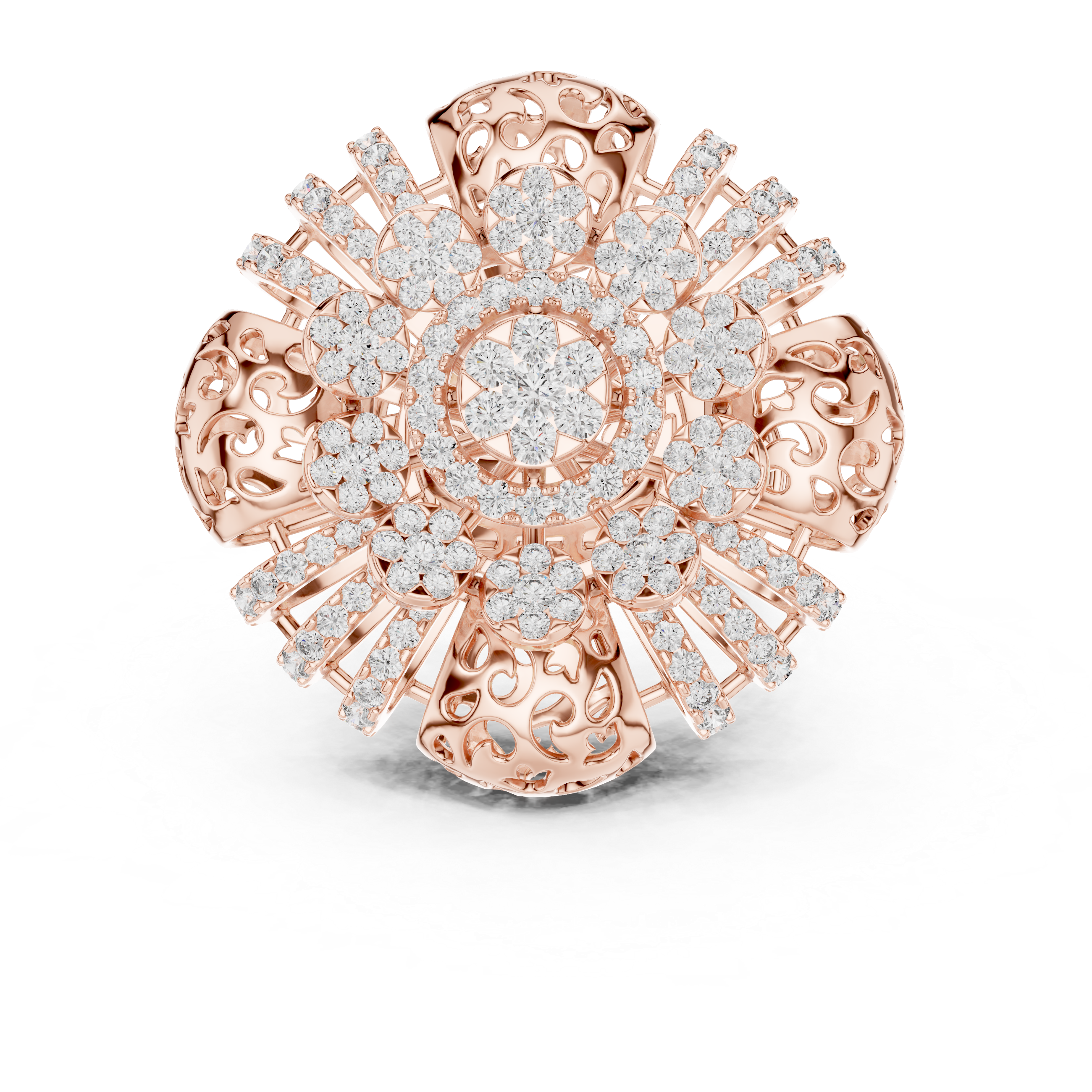 Ornate Floral Mandala Cocktail Ring with Multi-Tier Micro-Pave Details