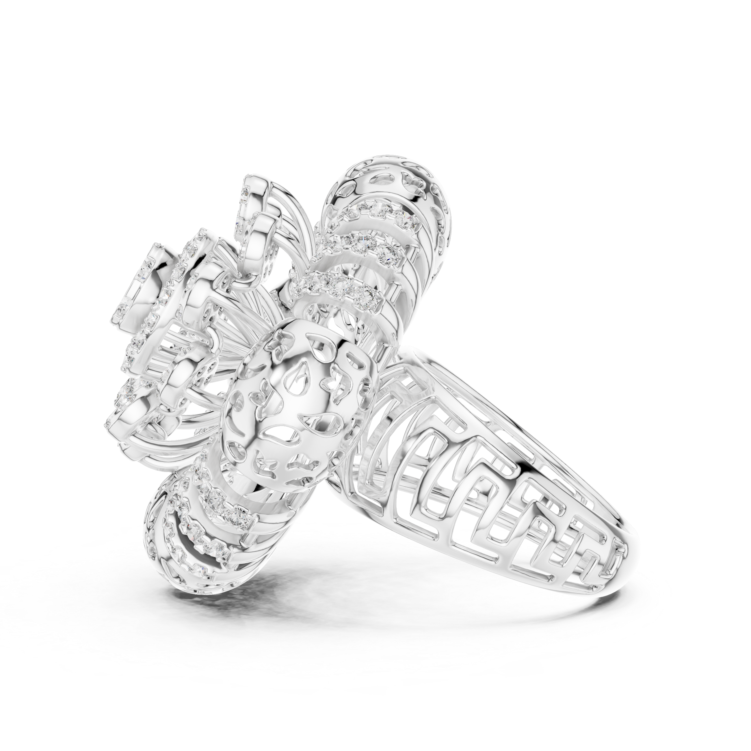 Ornate Floral Mandala Cocktail Ring with Multi-Tier Micro-Pave Details