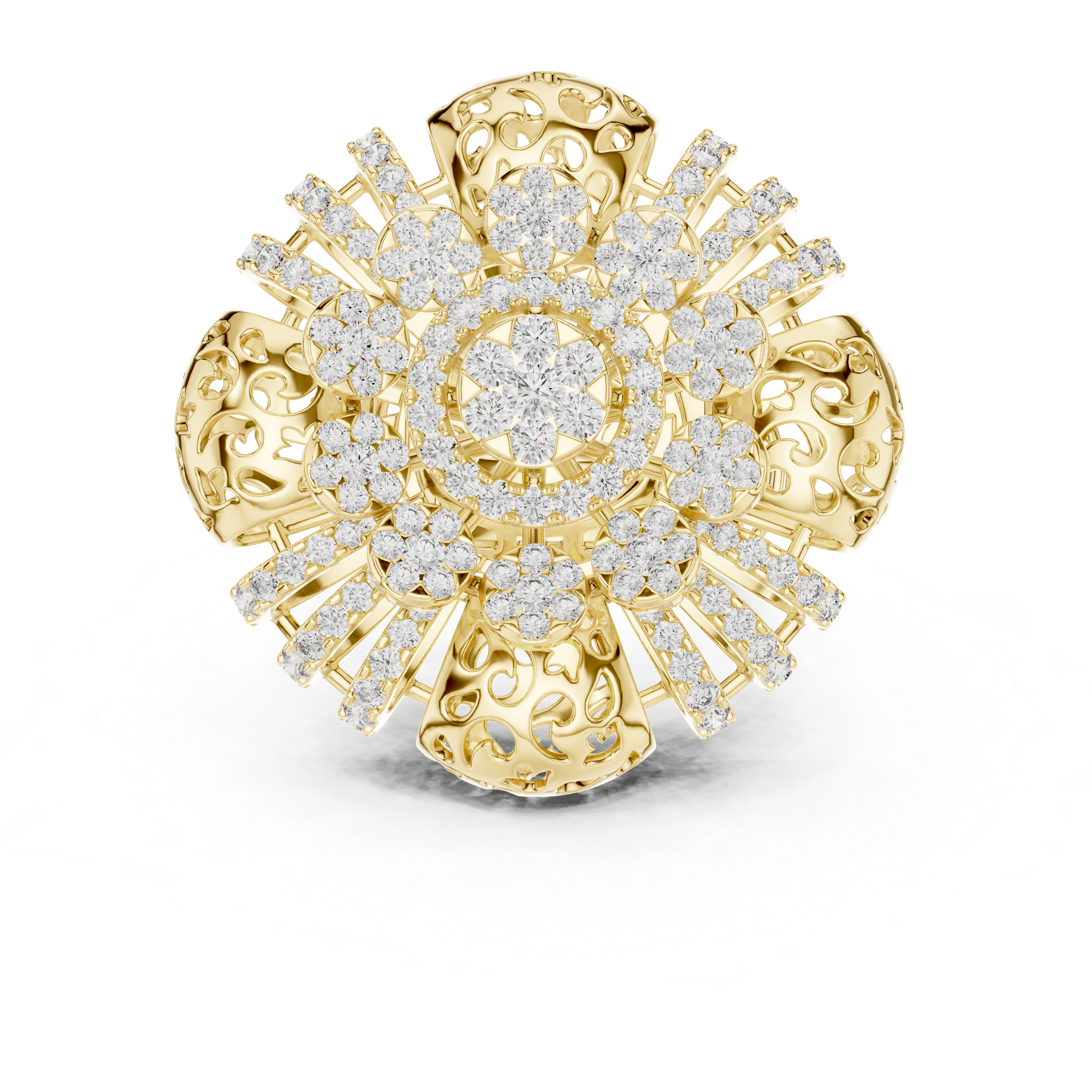 Ornate Floral Mandala Cocktail Ring with Multi-Tier Micro-Pave Details