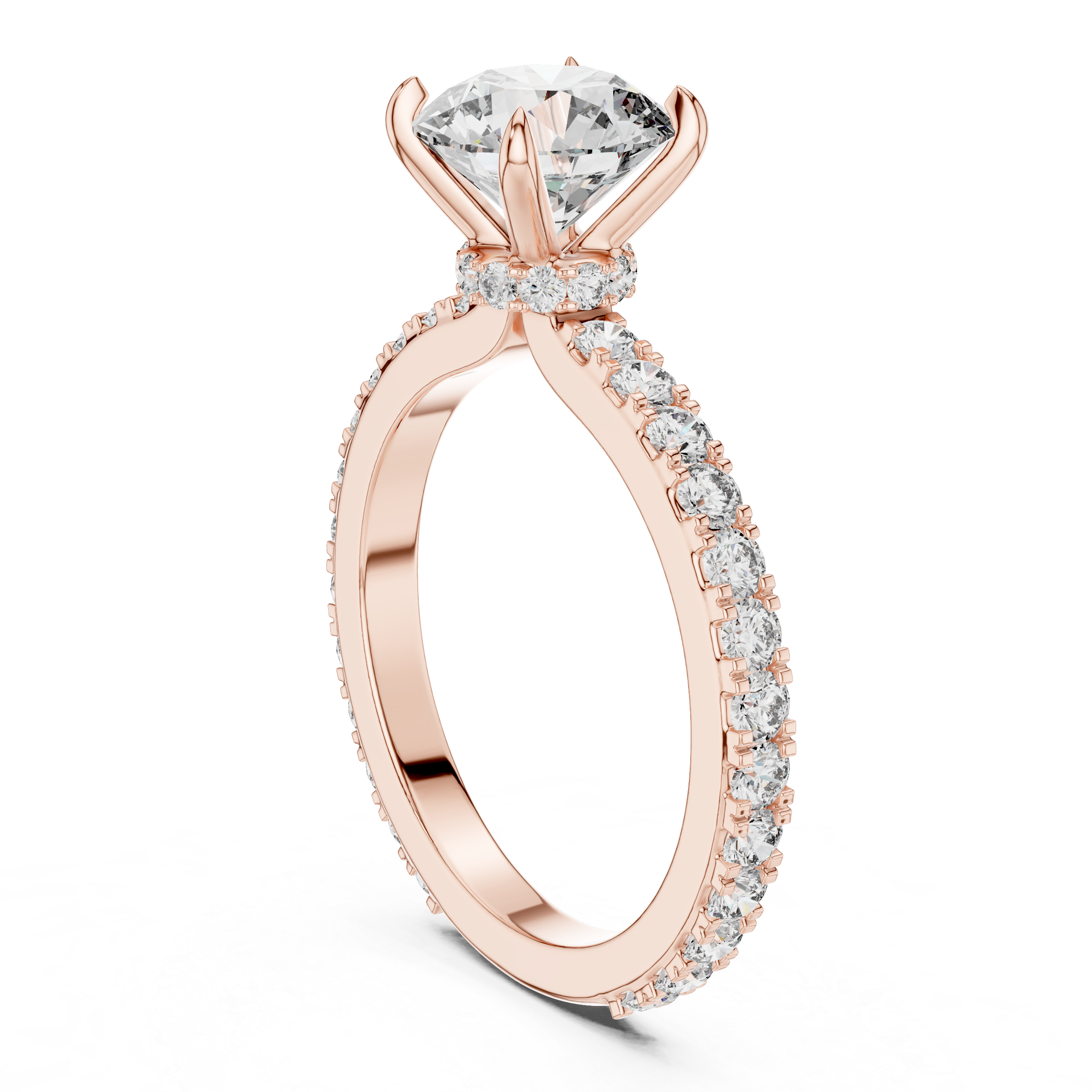 Round Solitaire Engagement Ring with Micro-Pave Shank & Hidden Bridge