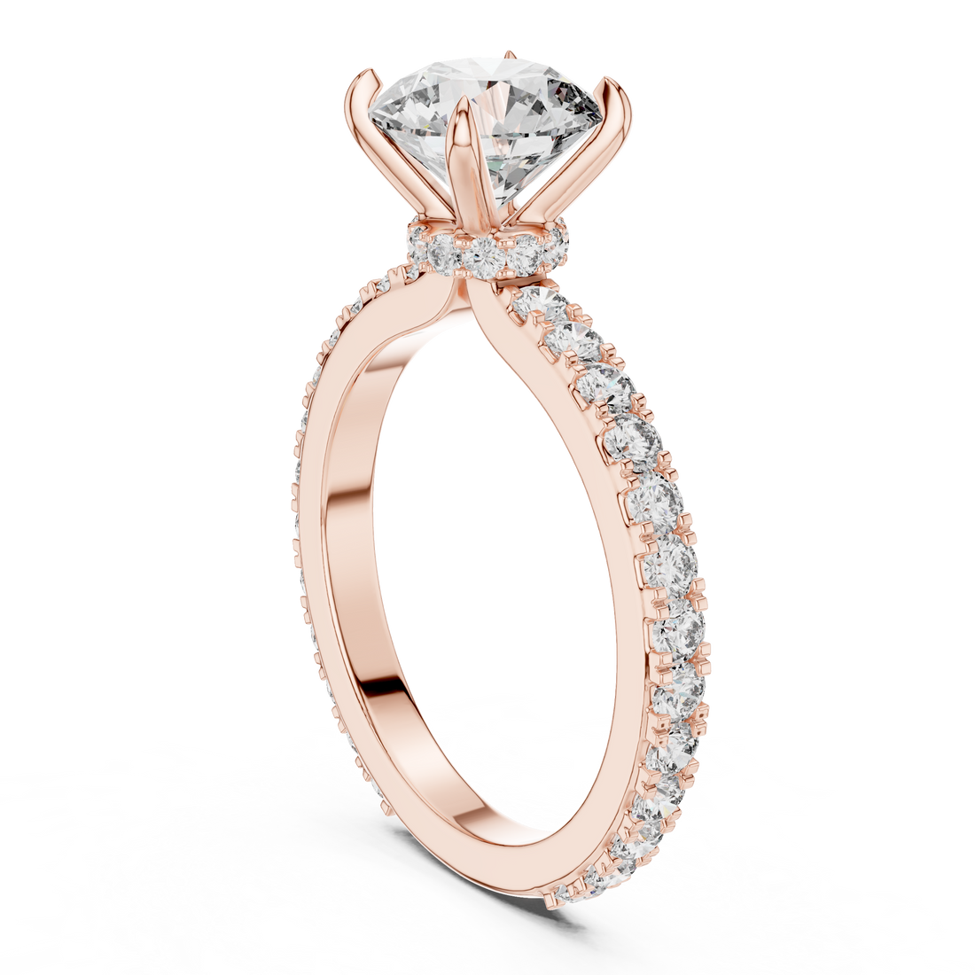 Round Solitaire Engagement Ring with Micro-Pave Shank & Hidden Bridge