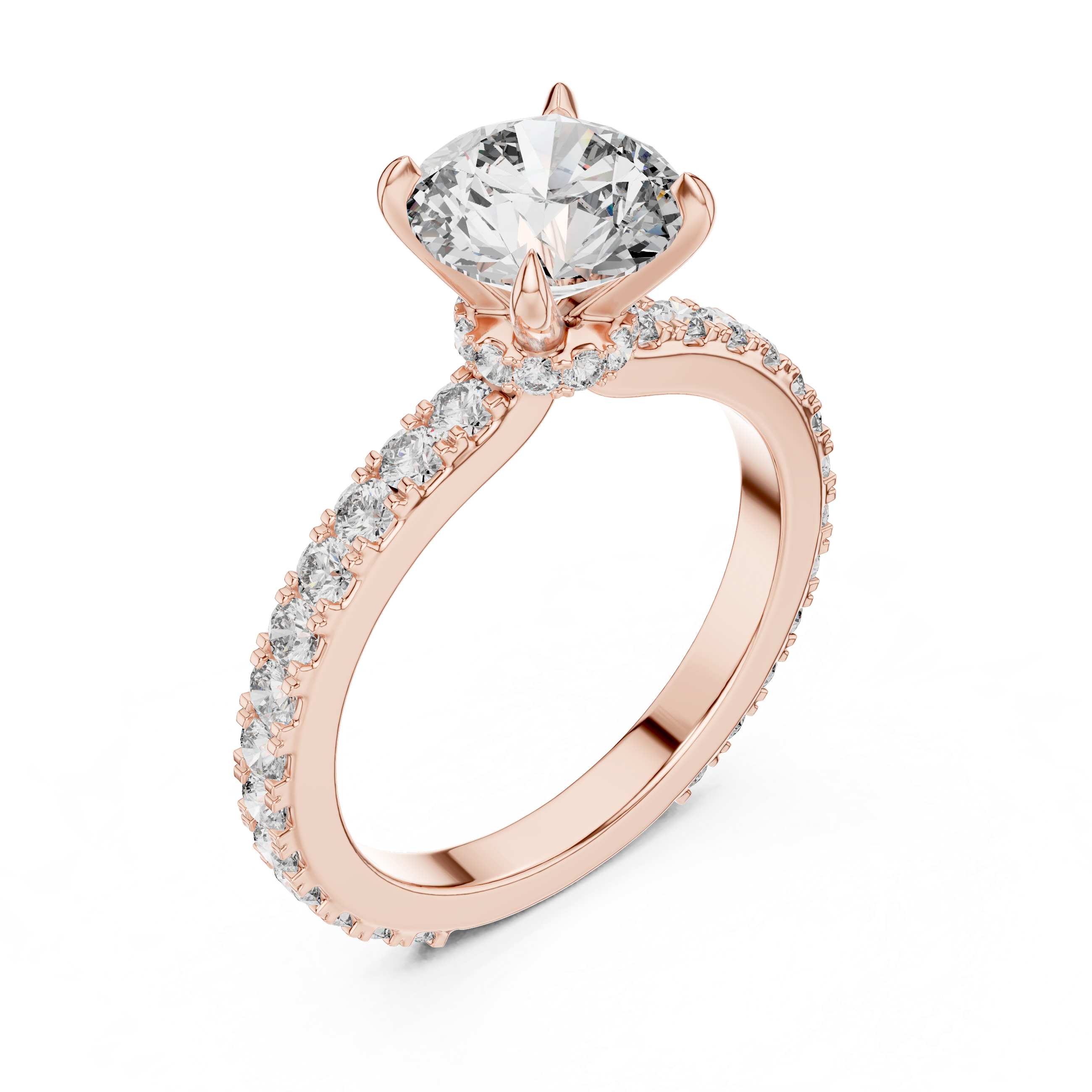 Round Solitaire Engagement Ring with Micro-Pave Shank & Hidden Bridge