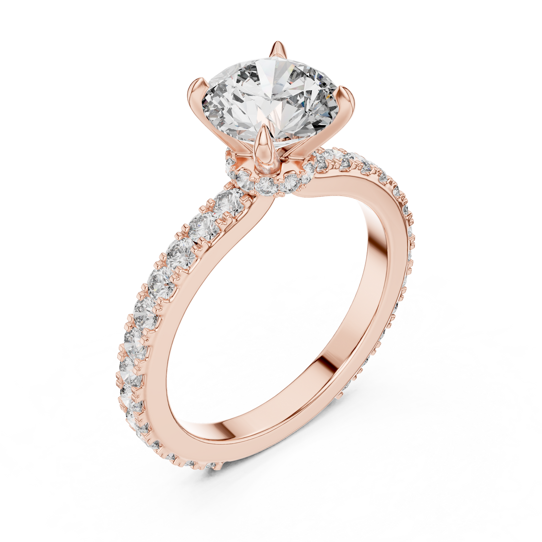 Round Solitaire Engagement Ring with Micro-Pave Shank & Hidden Bridge