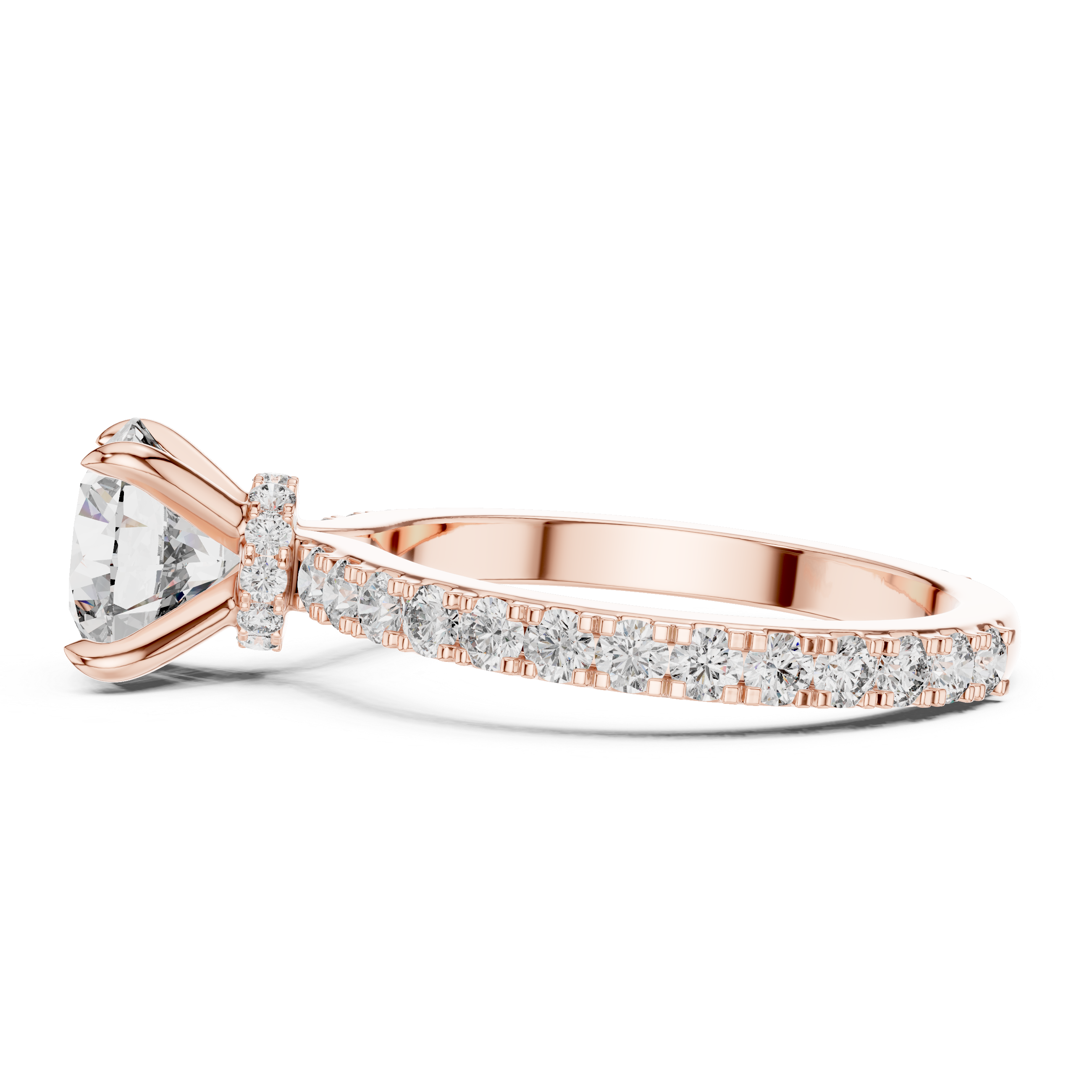 Round Solitaire Engagement Ring with Micro-Pave Shank & Hidden Bridge