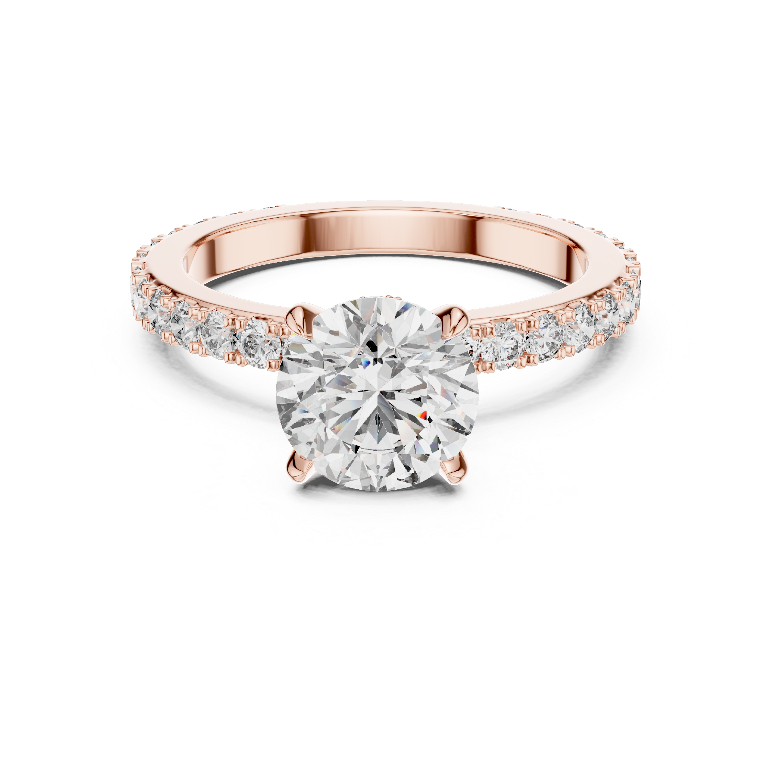 Round Solitaire Engagement Ring with Micro-Pave Shank & Hidden Bridge