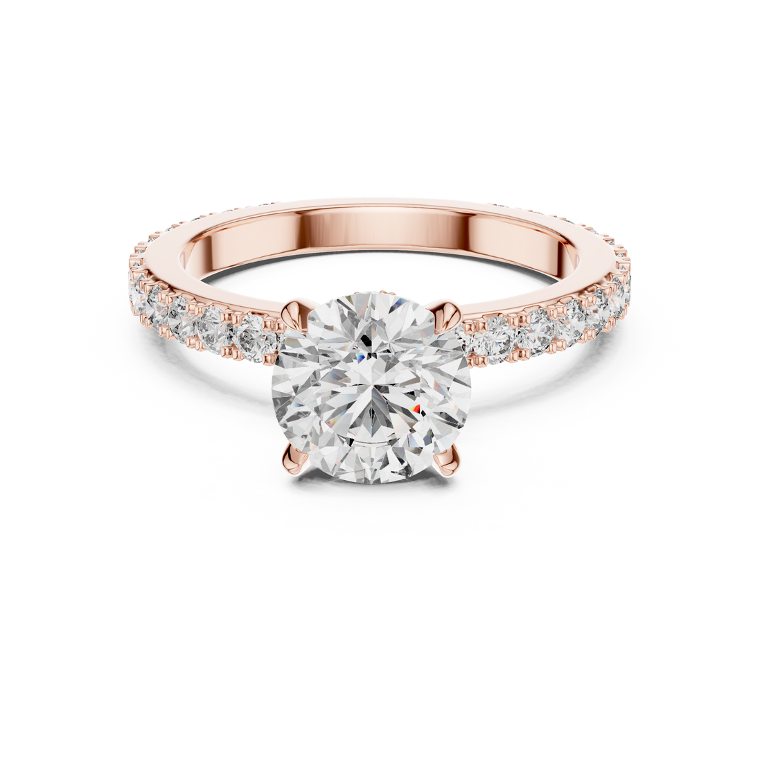 Round Solitaire Engagement Ring with Micro-Pave Shank & Hidden Bridge