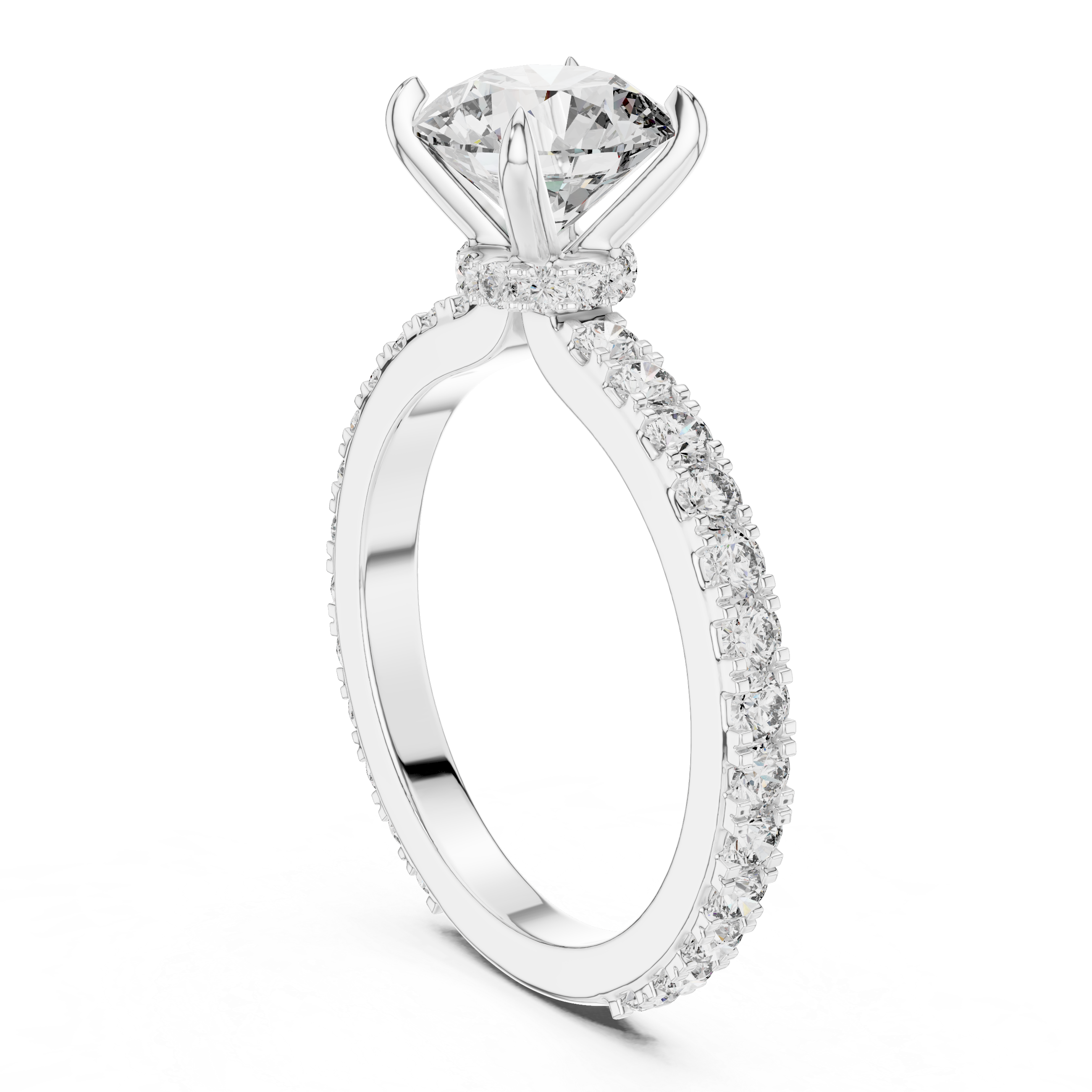 Round Solitaire Engagement Ring with Micro-Pave Shank & Hidden Bridge