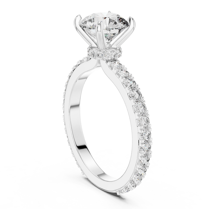 Round Solitaire Engagement Ring with Micro-Pave Shank & Hidden Bridge
