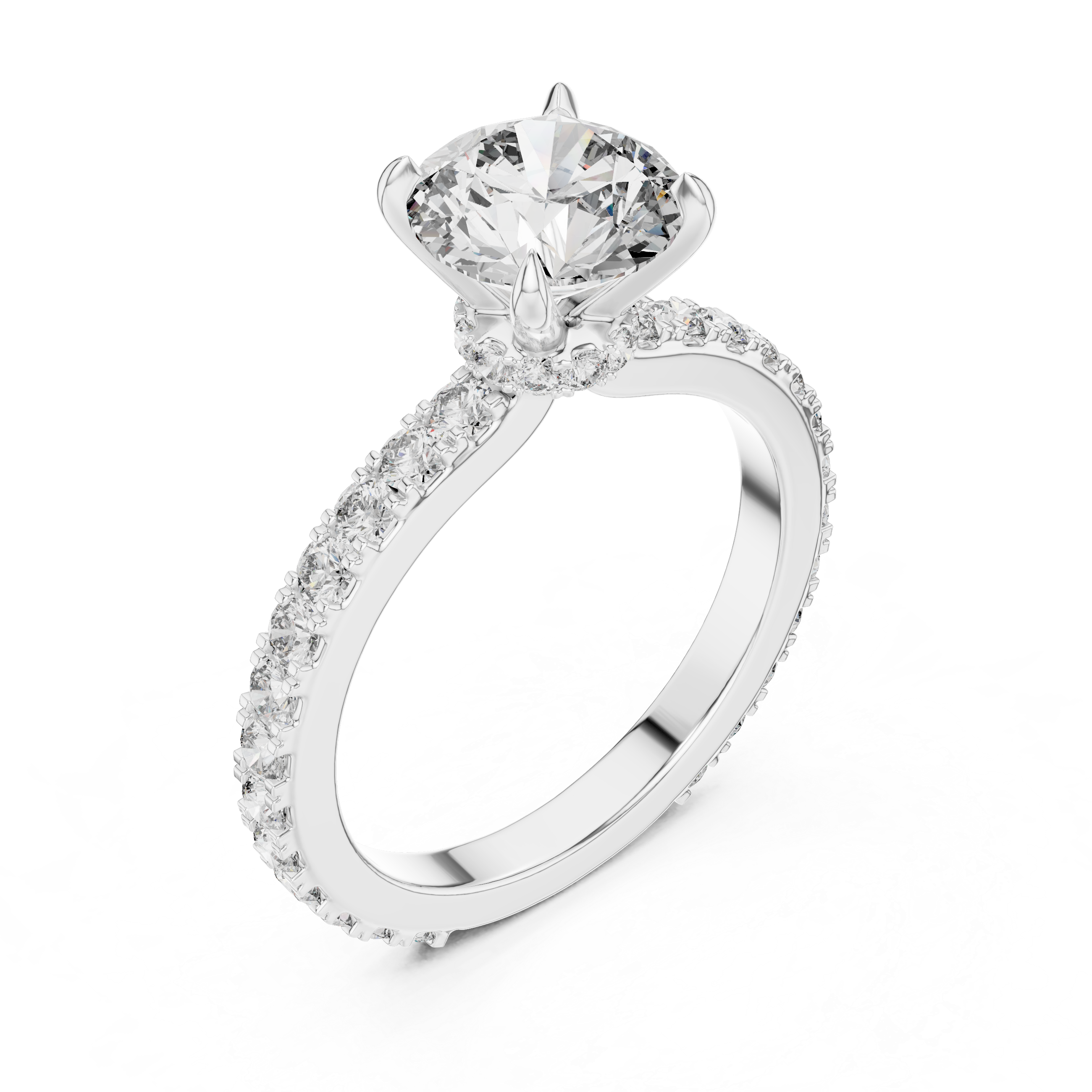 Round Solitaire Engagement Ring with Micro-Pave Shank & Hidden Bridge