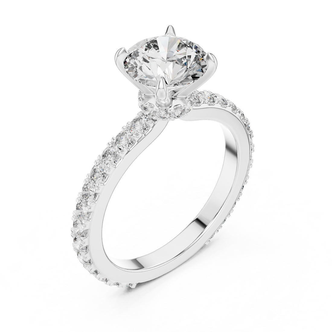 Round Solitaire Engagement Ring with Micro-Pave Shank & Hidden Bridge