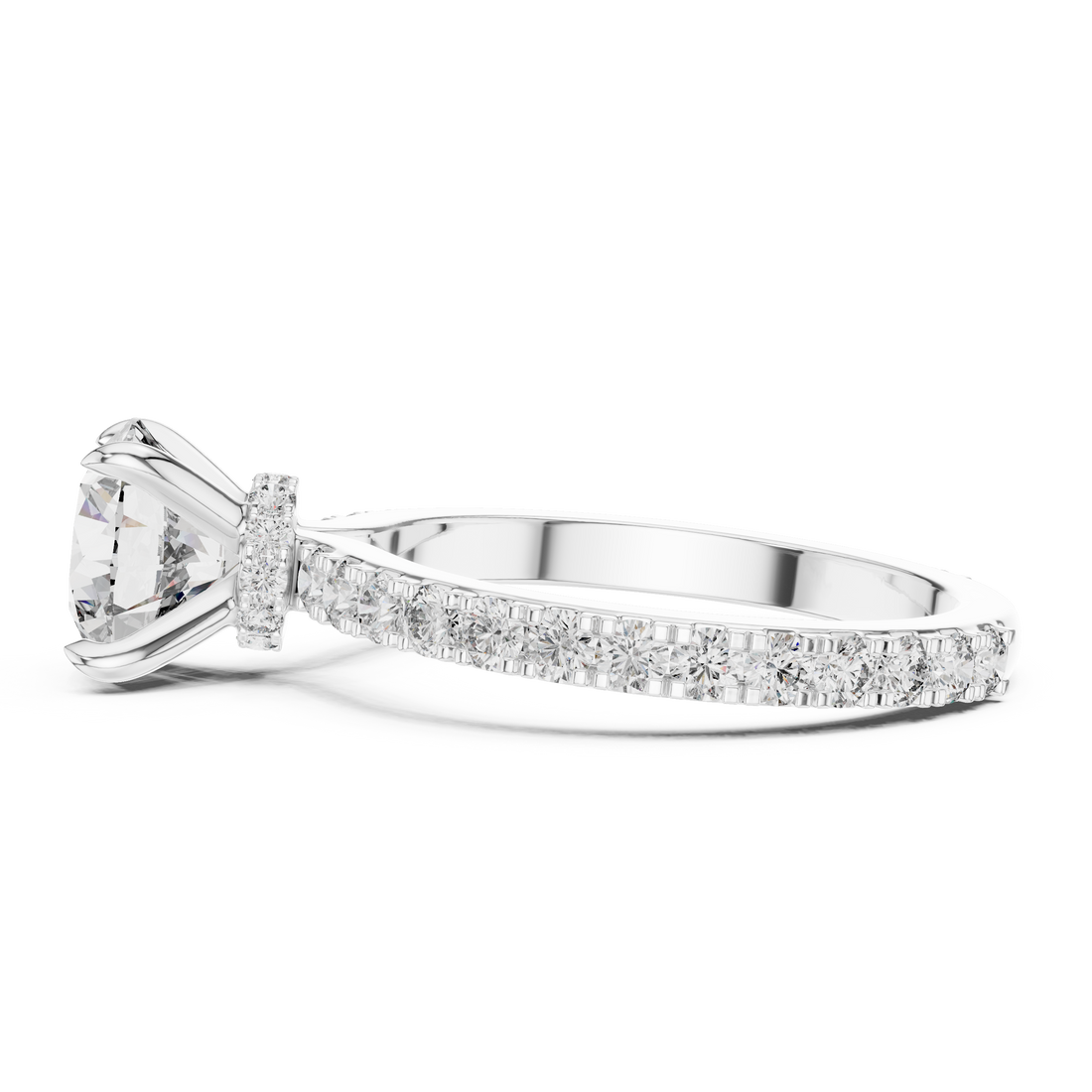 Round Solitaire Engagement Ring with Micro-Pave Shank & Hidden Bridge
