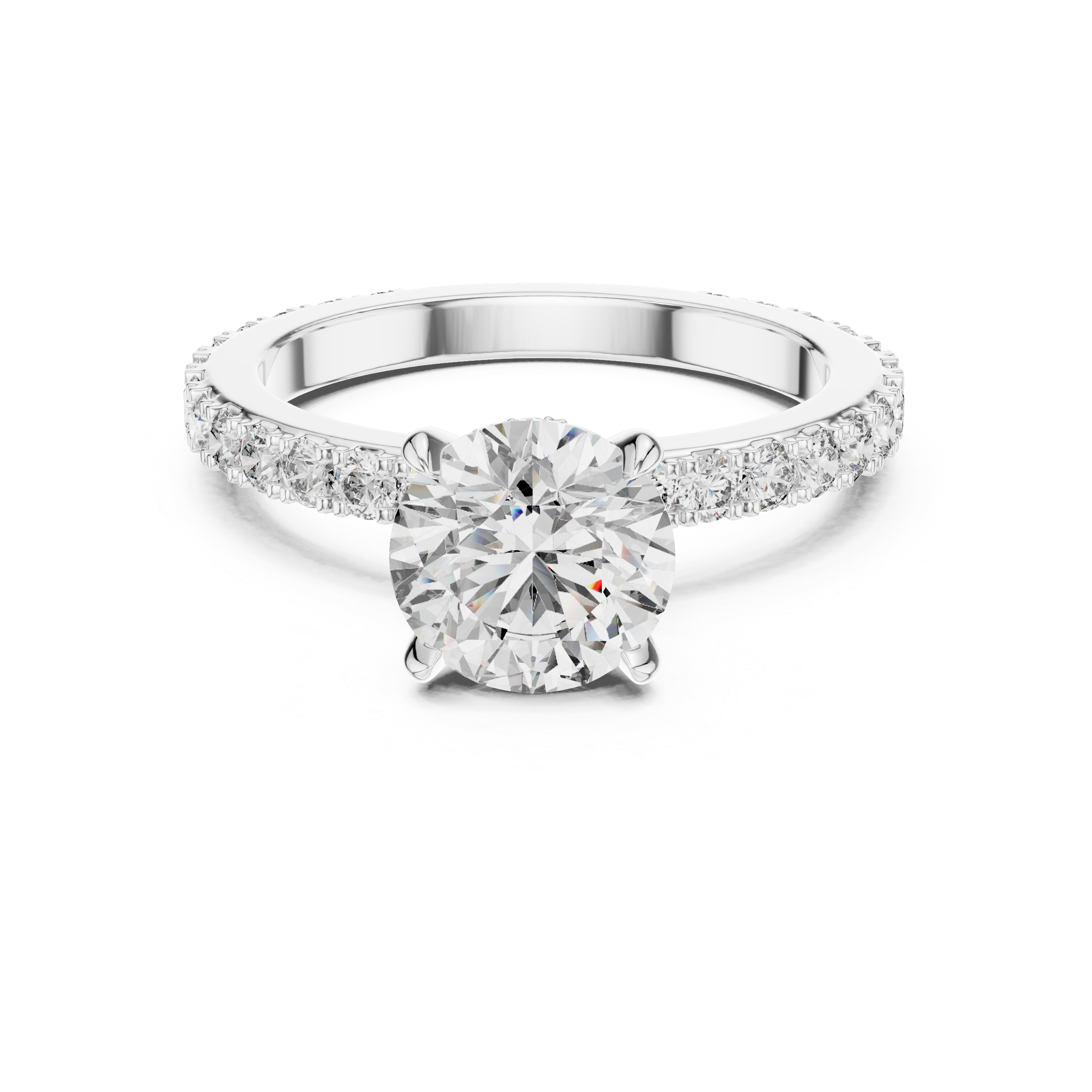 Round Solitaire Engagement Ring with Micro-Pave Shank & Hidden Bridge
