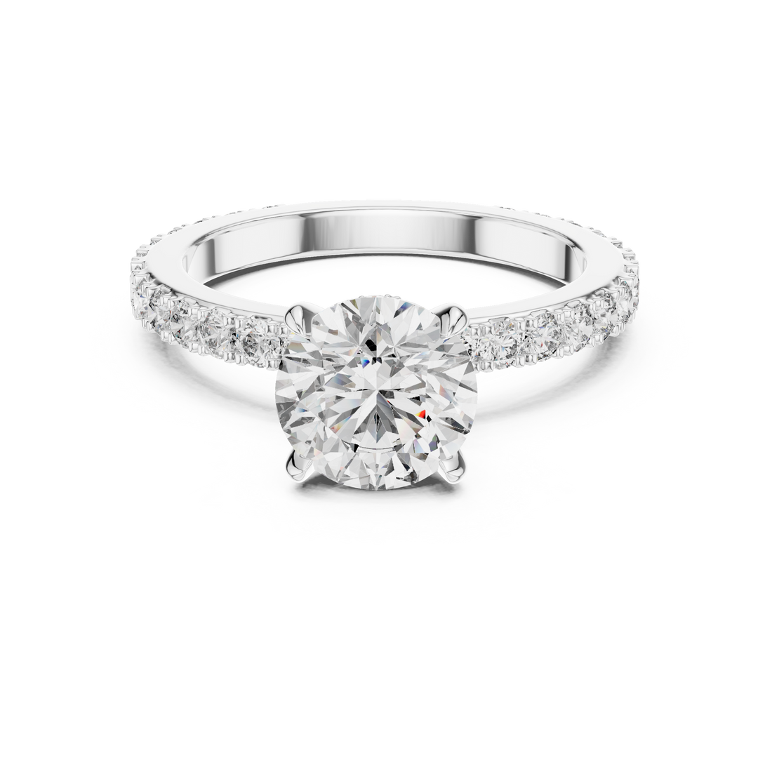 Round Solitaire Engagement Ring with Micro-Pave Shank & Hidden Bridge