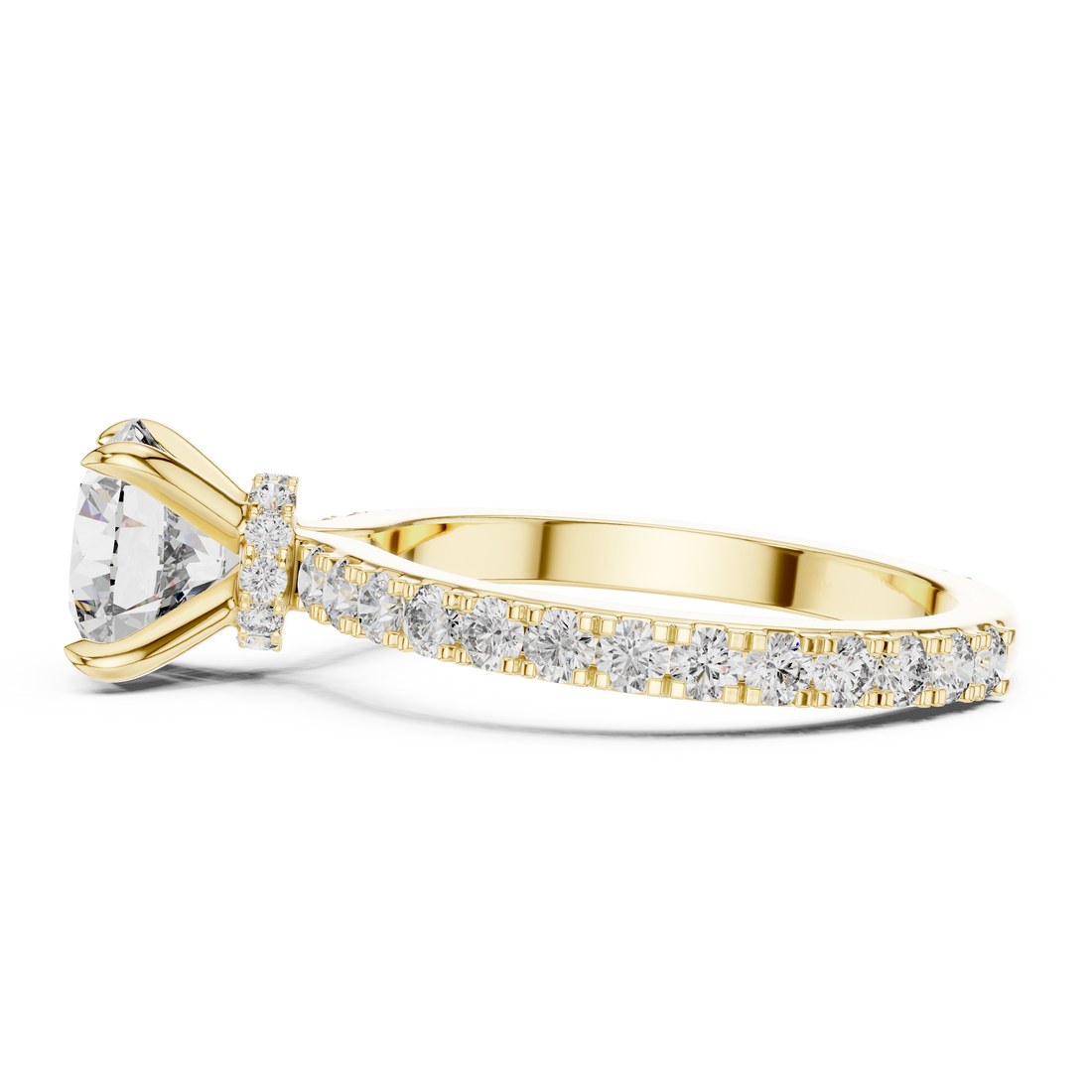 Round Solitaire Engagement Ring with Micro-Pave Shank & Hidden Bridge