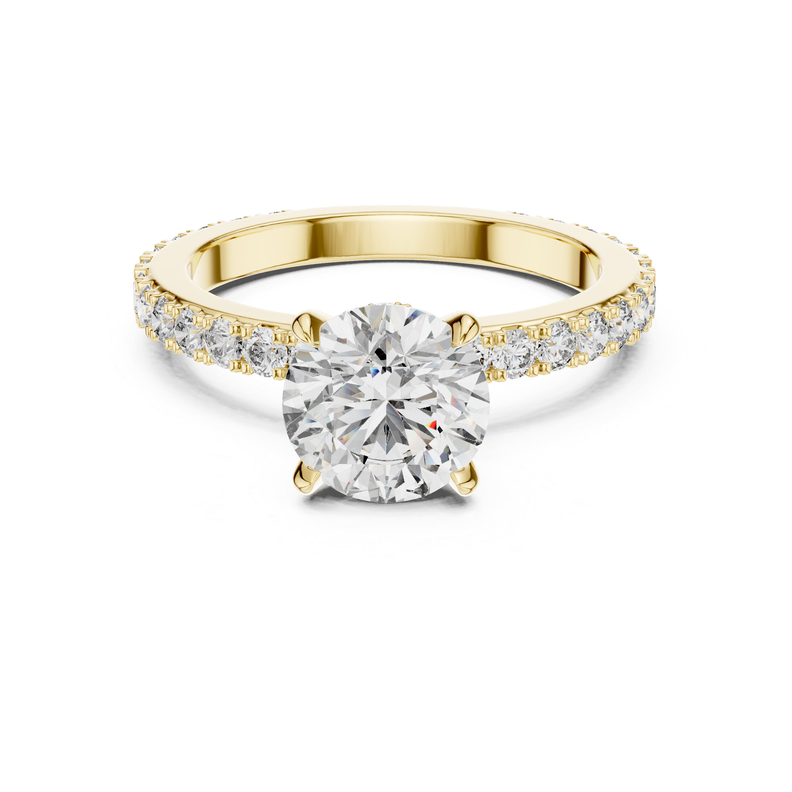 Round Solitaire Engagement Ring with Micro-Pave Shank & Hidden Bridge