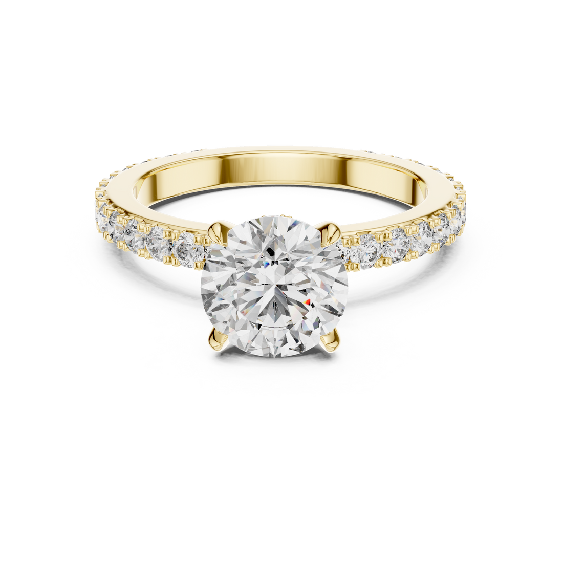 Round Solitaire Engagement Ring with Micro-Pave Shank & Hidden Bridge