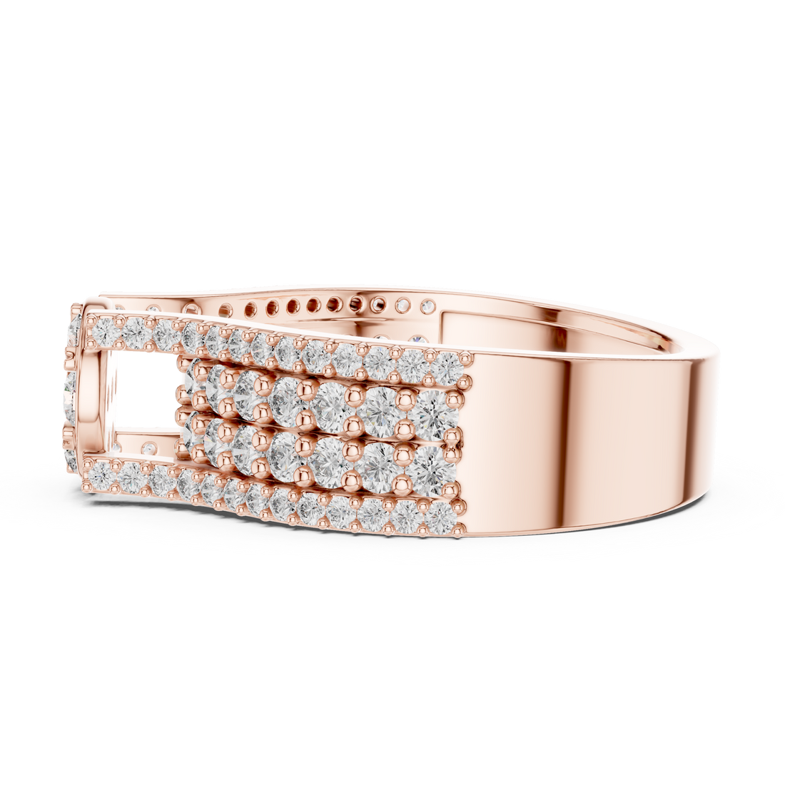 Round Floral Cluster Ring with Multi-Row Pave Band