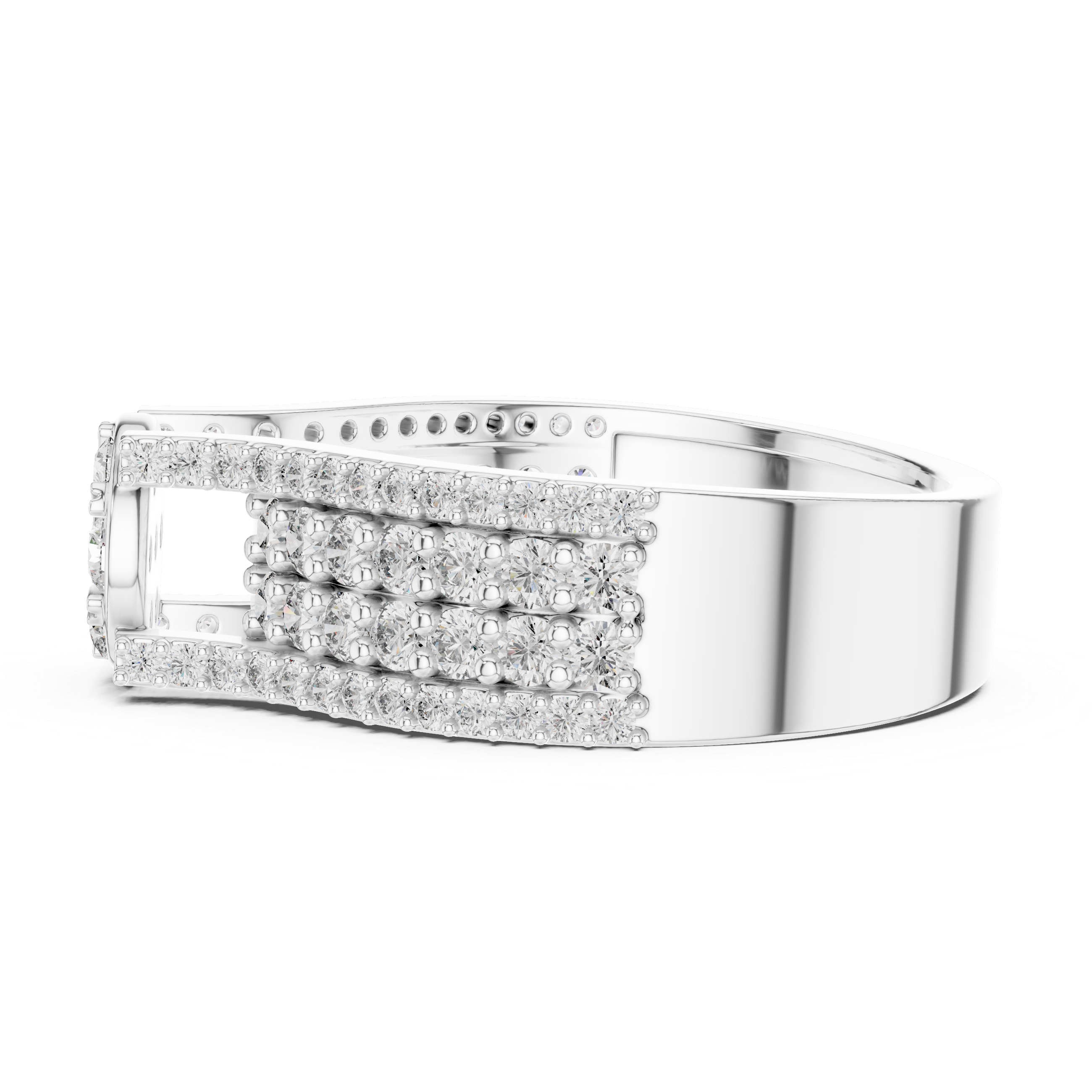 Round Floral Cluster Ring with Multi-Row Pave Band