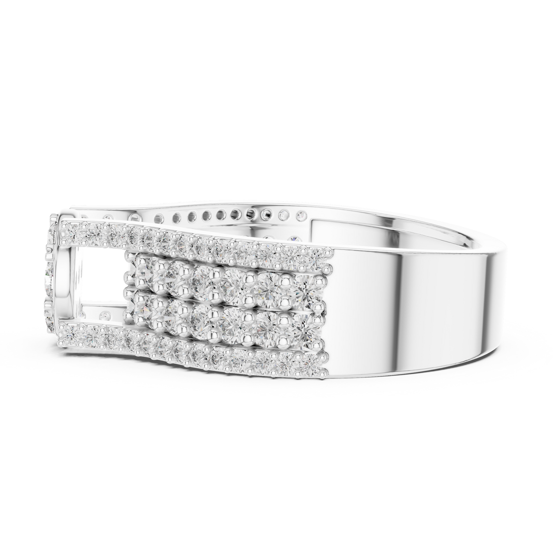 Round Floral Cluster Ring with Multi-Row Pave Band
