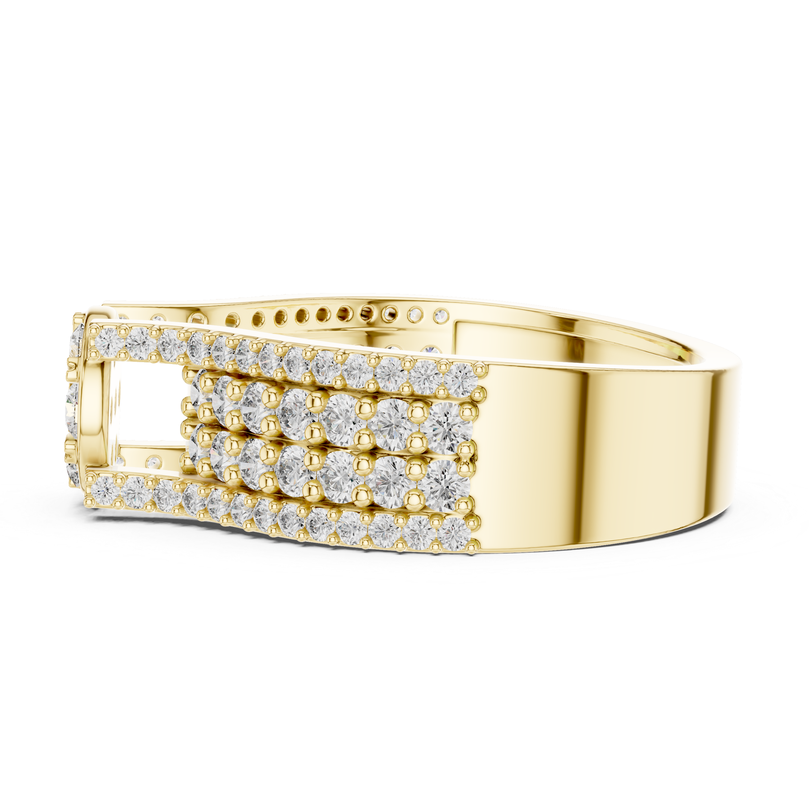Round Floral Cluster Ring with Multi-Row Pave Band