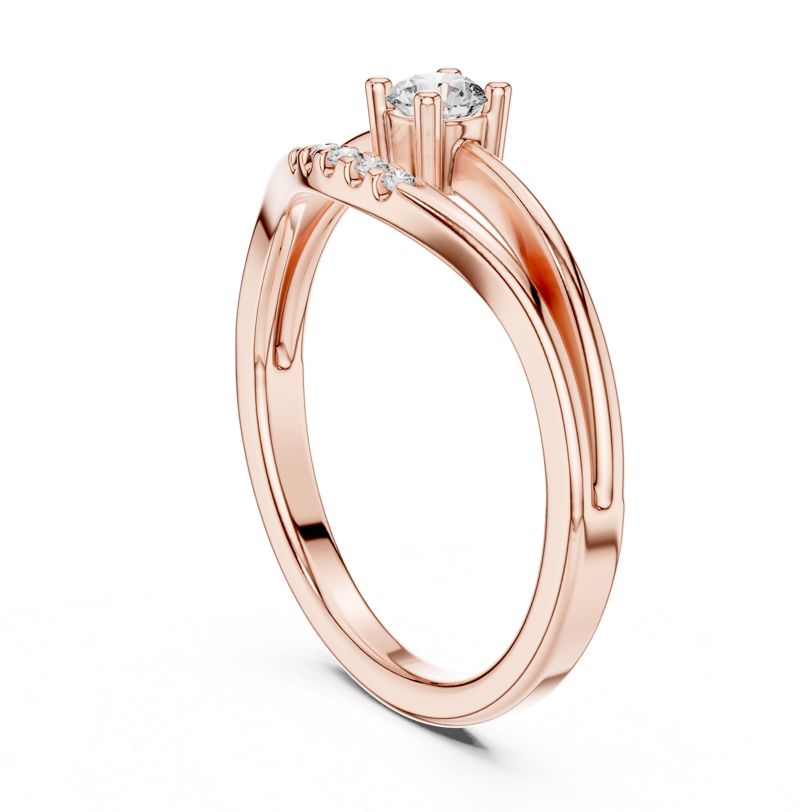 Delicate Chevron Contour Solitaire Ring with U-Cut Accents