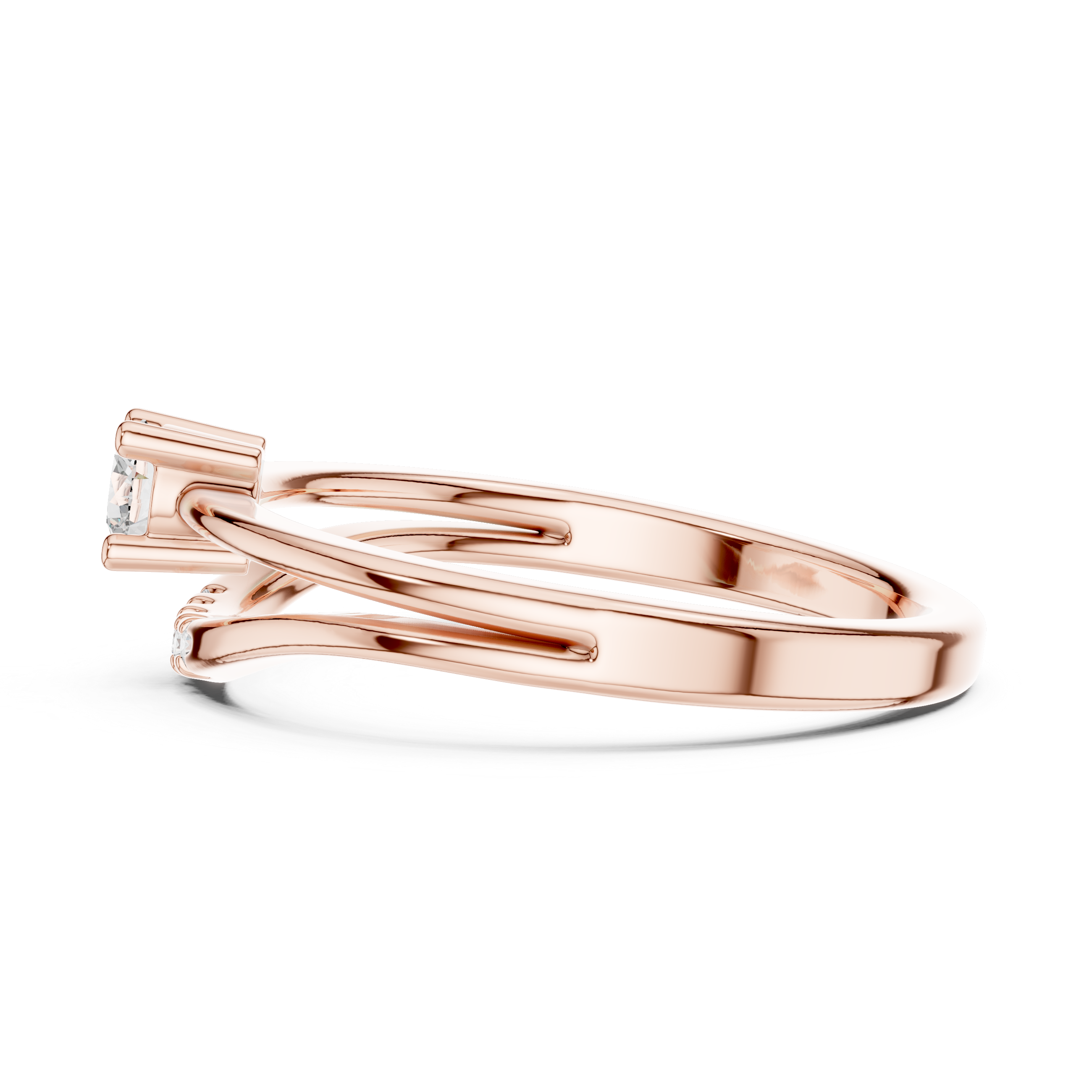 Delicate Chevron Contour Solitaire Ring with U-Cut Accents