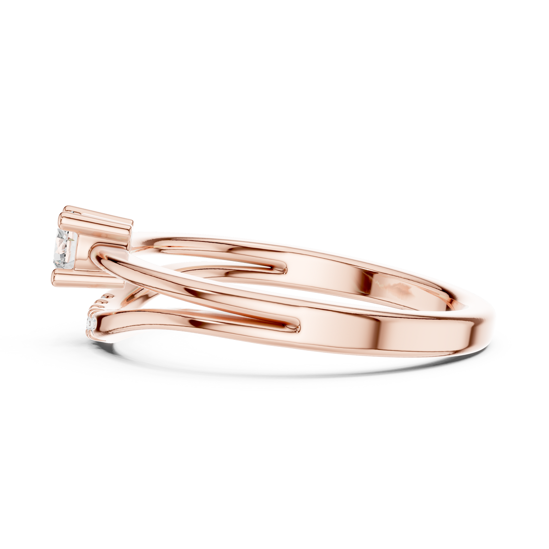 Delicate Chevron Contour Solitaire Ring with U-Cut Accents
