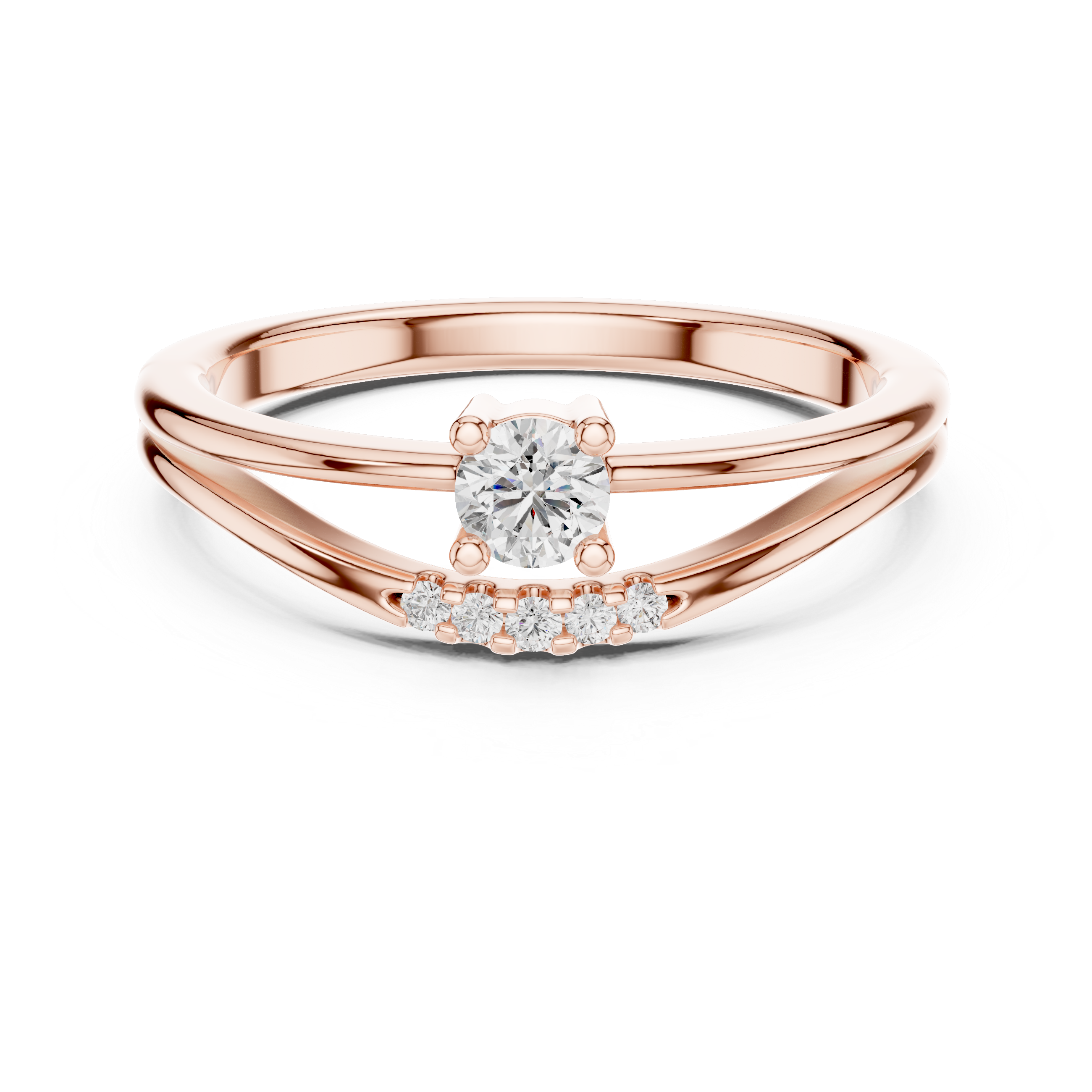 Delicate Chevron Contour Solitaire Ring with U-Cut Accents