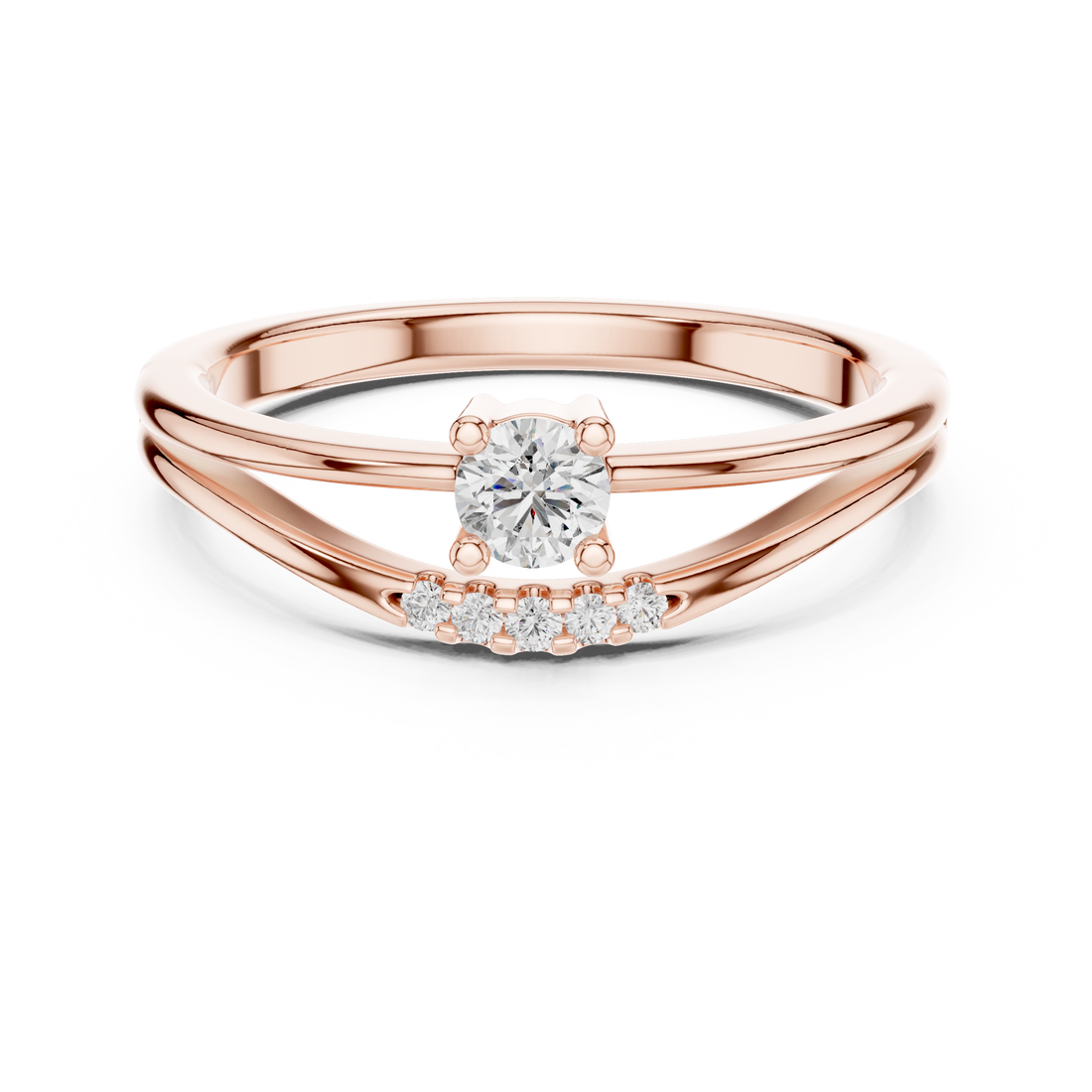 Delicate Chevron Contour Solitaire Ring with U-Cut Accents