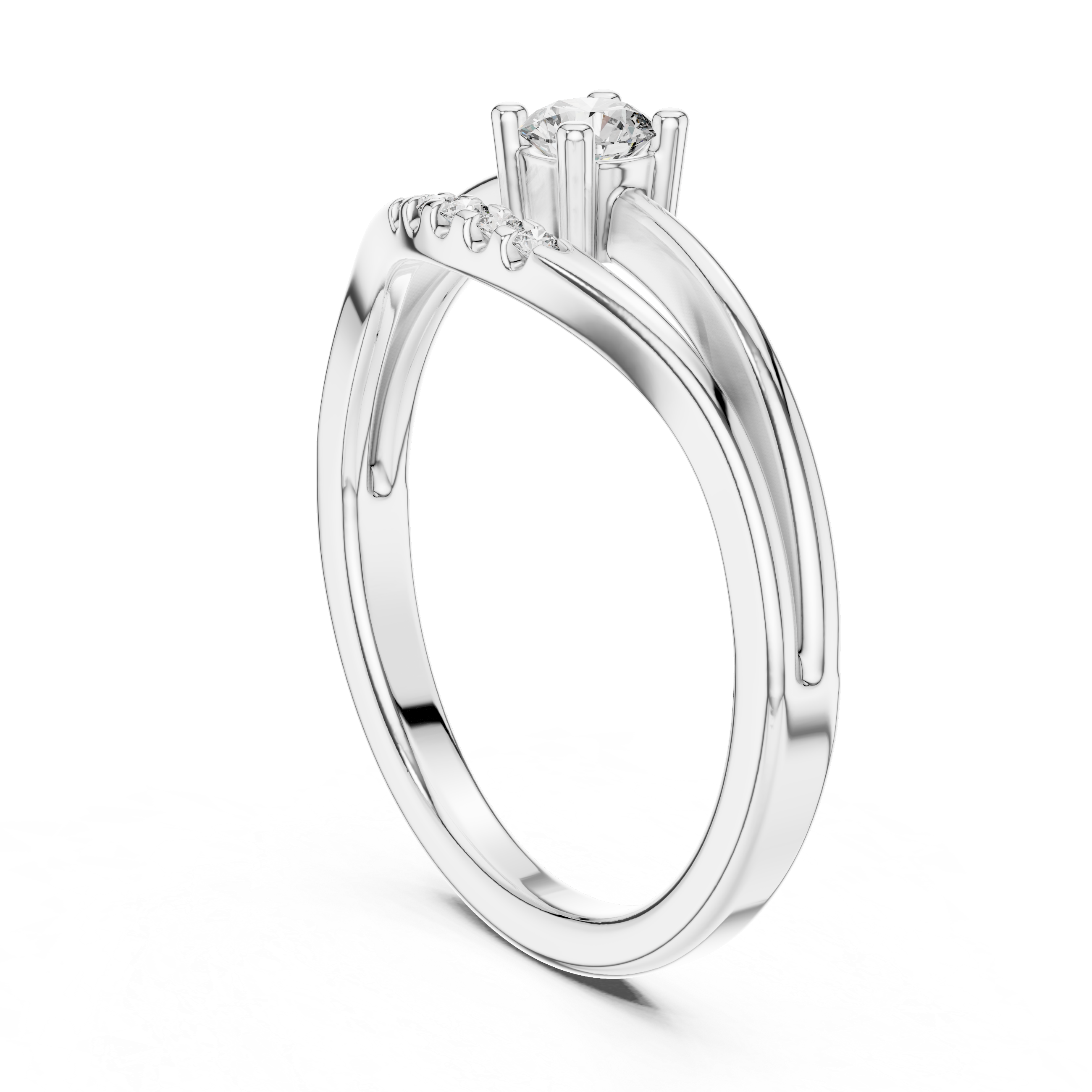 Delicate Chevron Contour Solitaire Ring with U-Cut Accents