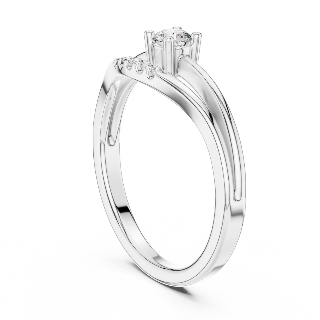 Delicate Chevron Contour Solitaire Ring with U-Cut Accents