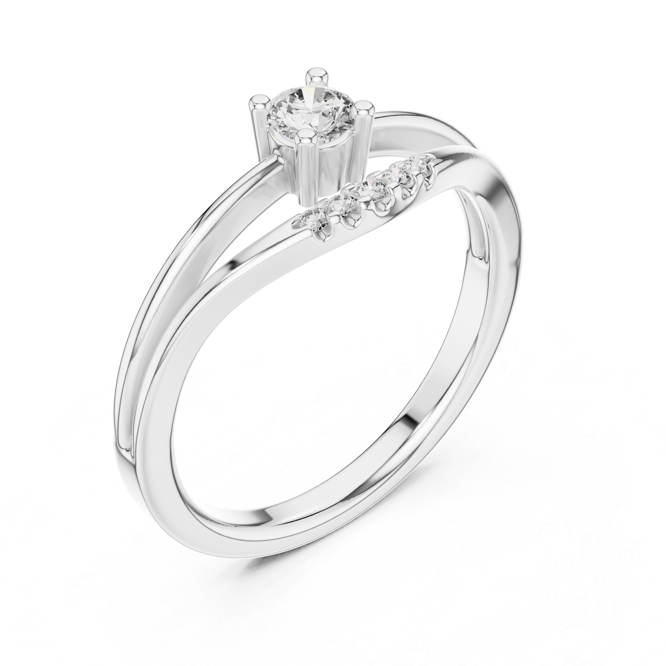Delicate Chevron Contour Solitaire Ring with U-Cut Accents