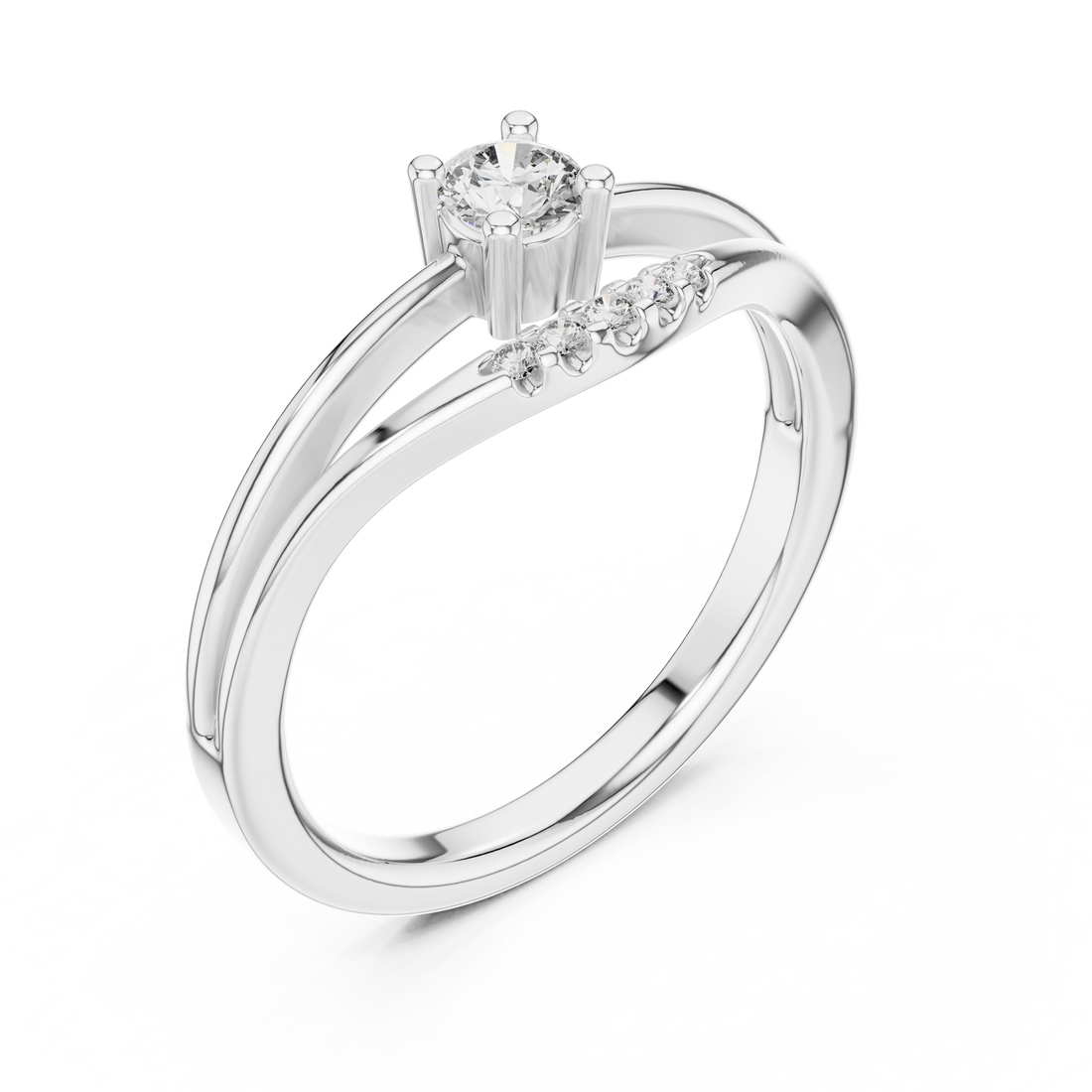 Delicate Chevron Contour Solitaire Ring with U-Cut Accents