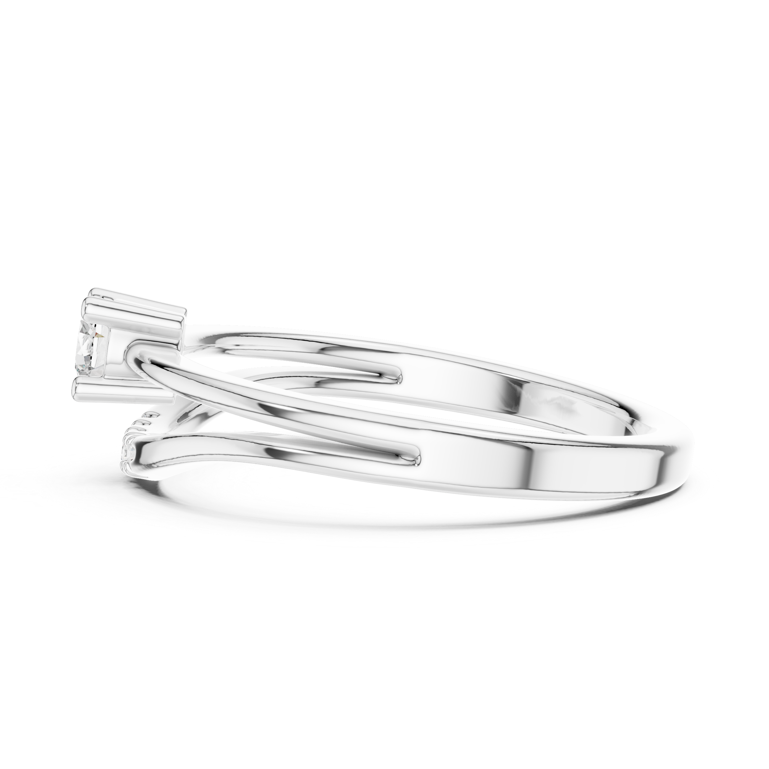 Delicate Chevron Contour Solitaire Ring with U-Cut Accents