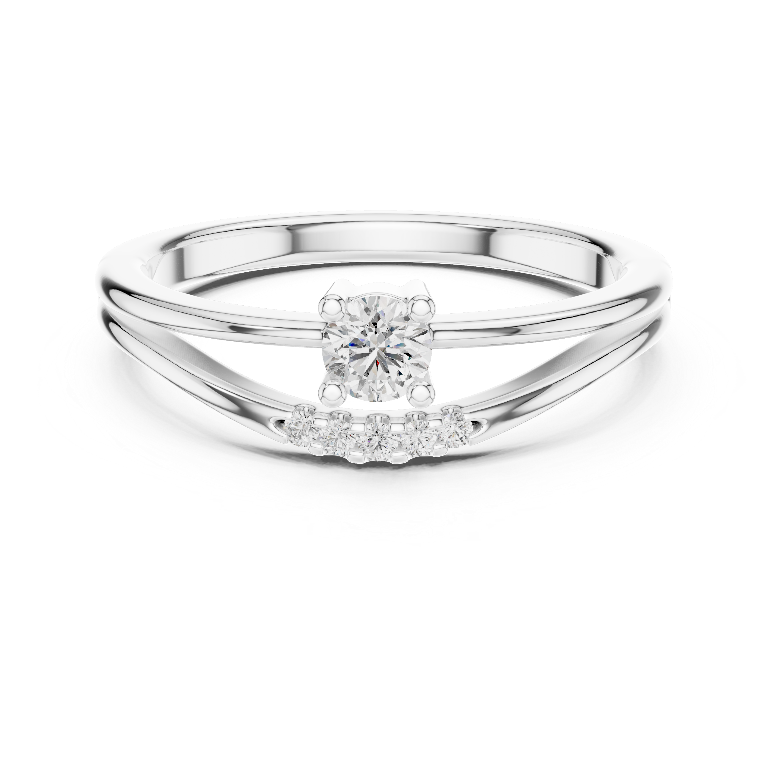 Delicate Chevron Contour Solitaire Ring with U-Cut Accents