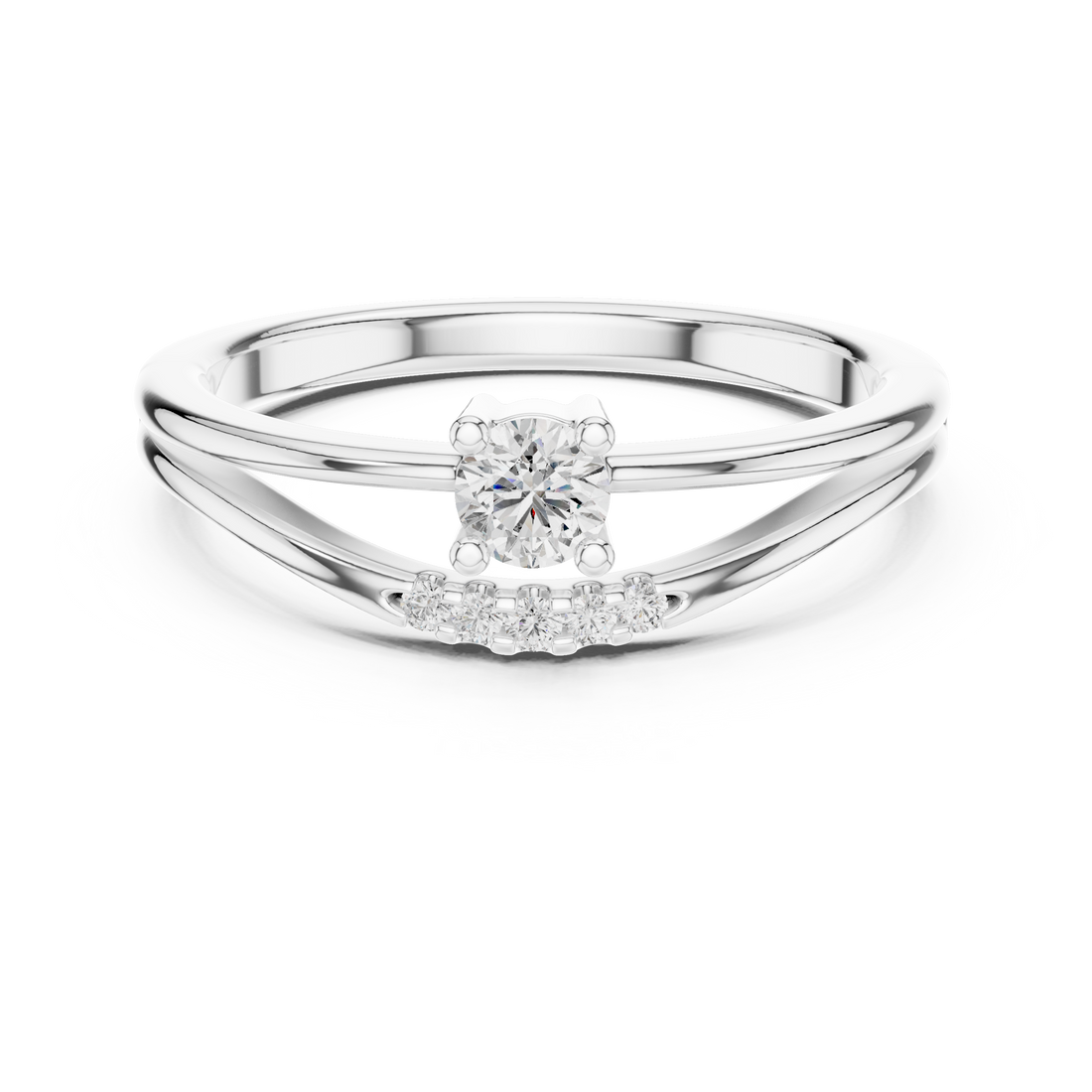 Delicate Chevron Contour Solitaire Ring with U-Cut Accents